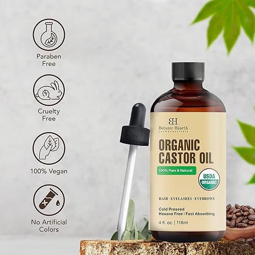 Miniatura 6 de Botanic Hearth Aceite de ricino orgánico certificado por USDA, 100% puro y libre de hexano, prensado en frío, crecimiento para pestañas, cejas,