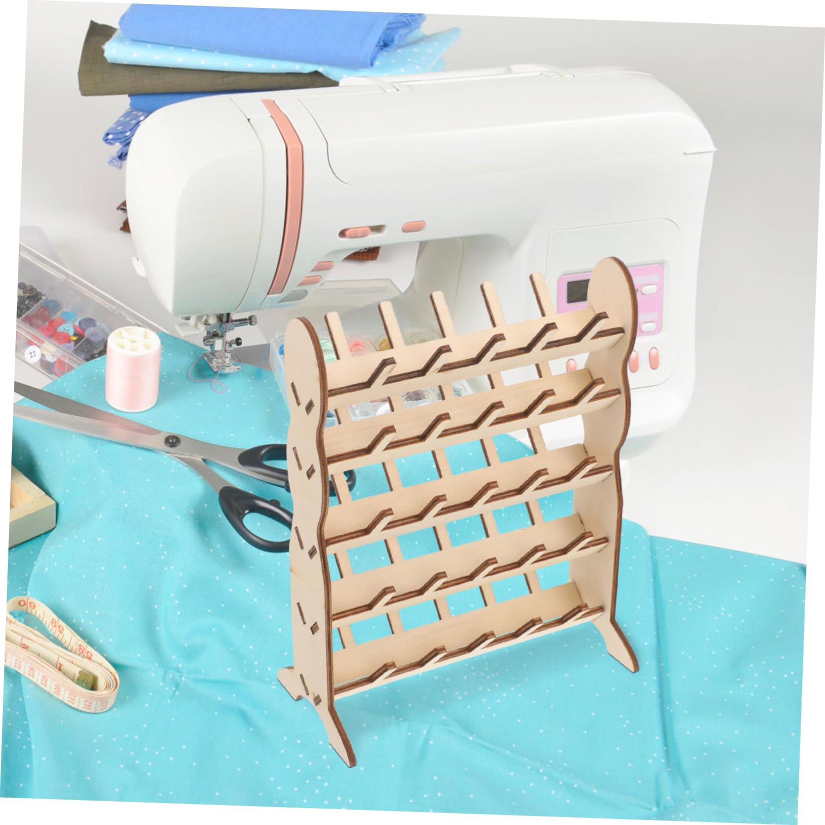 BELLIFFY Wooden Thread Rack for Single Spool Embroidery Storage Organizer Compact Thread Holder