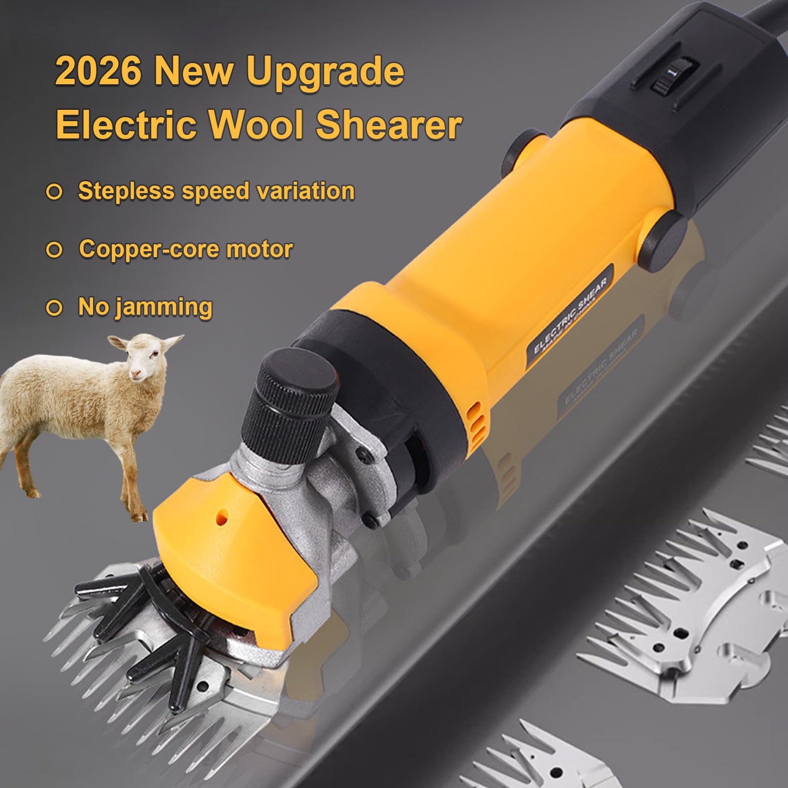 Tosatrice Elettrica per Pecore 850W - Tosatrice Compatta per Bestiame A 6 velocità con Lame A 9 E 13 Denti,per La Rasatura della Lana di Pecore,Capre,Alpaca E Bovini,3200 Giri/Min Yellow