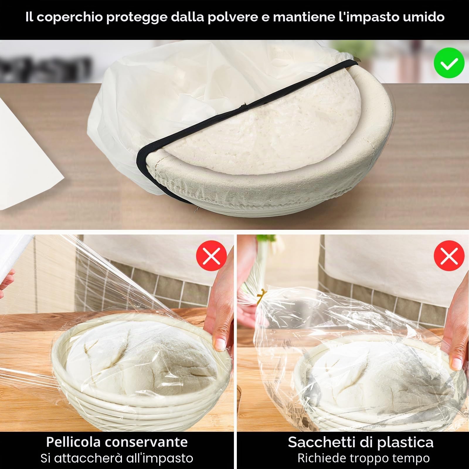 Set di Cestino da Lievitazione per Pane 23 cm - Rotondo in Rattan Naturale Con Accessori per la Cottura (9")