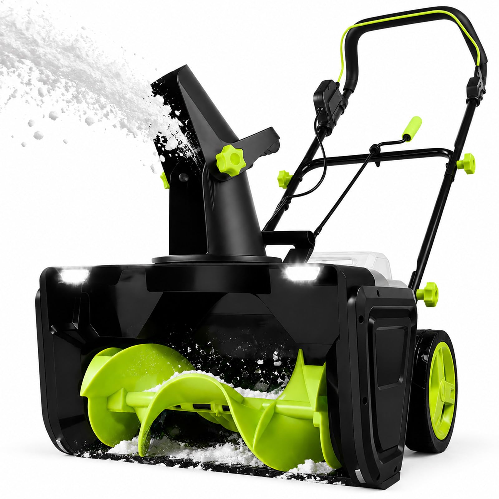 Glowdora 40v Cordless Snow Blower, 3500w Brushless Snow Thrower With Led, 20" 2batteries