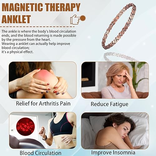 Miniatura 3 de MagVIVACE Tobillera de cobre para mujer para artritis y articulaciones, pulsera de tobillo de cobre puro, pulsera de terapia magnética natural, imán