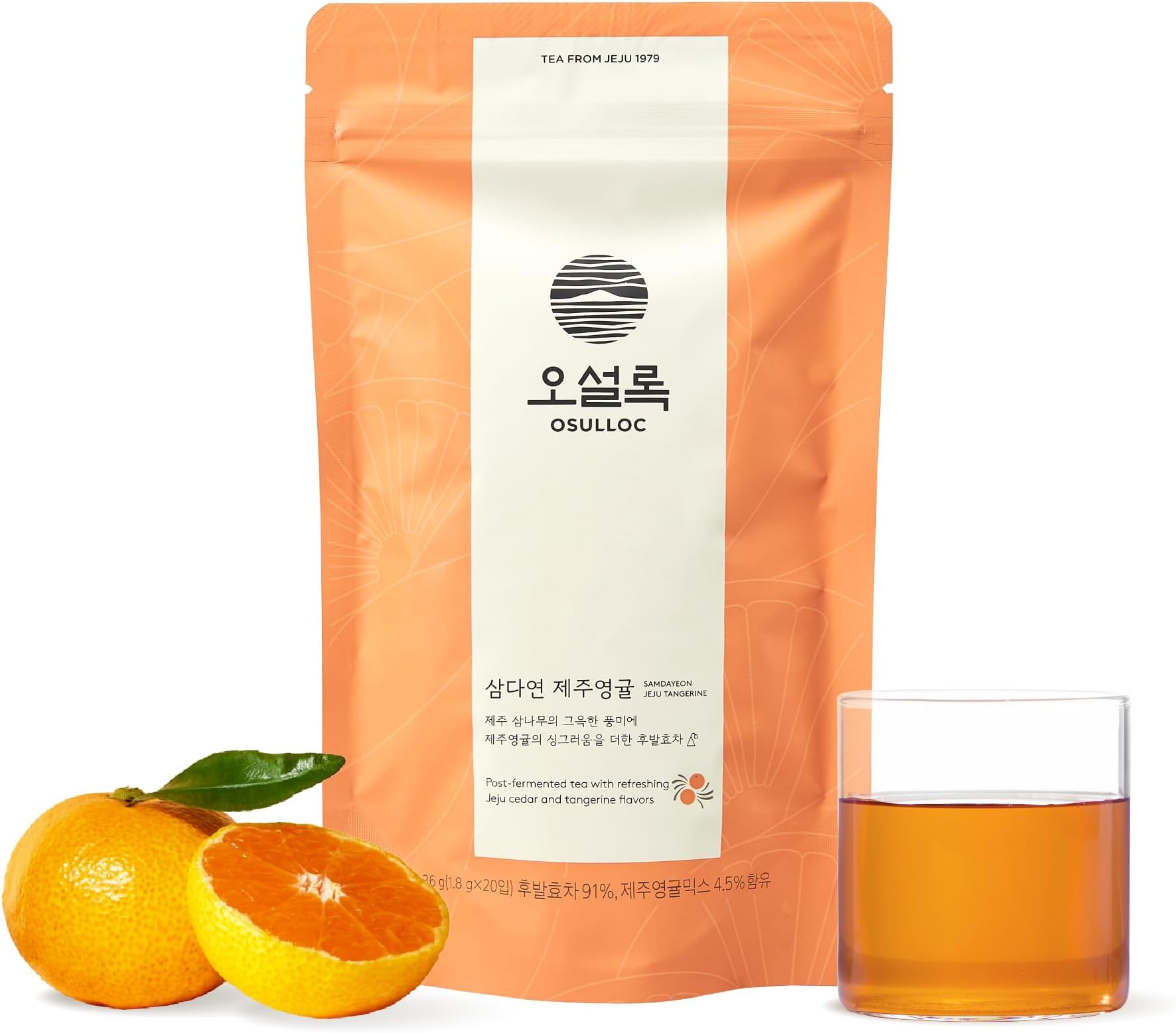 OSULLOC Tangerine Tea (Refreshing Jeju Tangerine Flavor) | Korean Premium Blended Tea Bag | Sweet Fruit Tea | 20 Count Tea Bags, 1.27oz