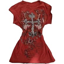Emo Grunge Top Short Sleeve Y2k Shirts Vintage Streetwear Tops Women 2000s Fashion