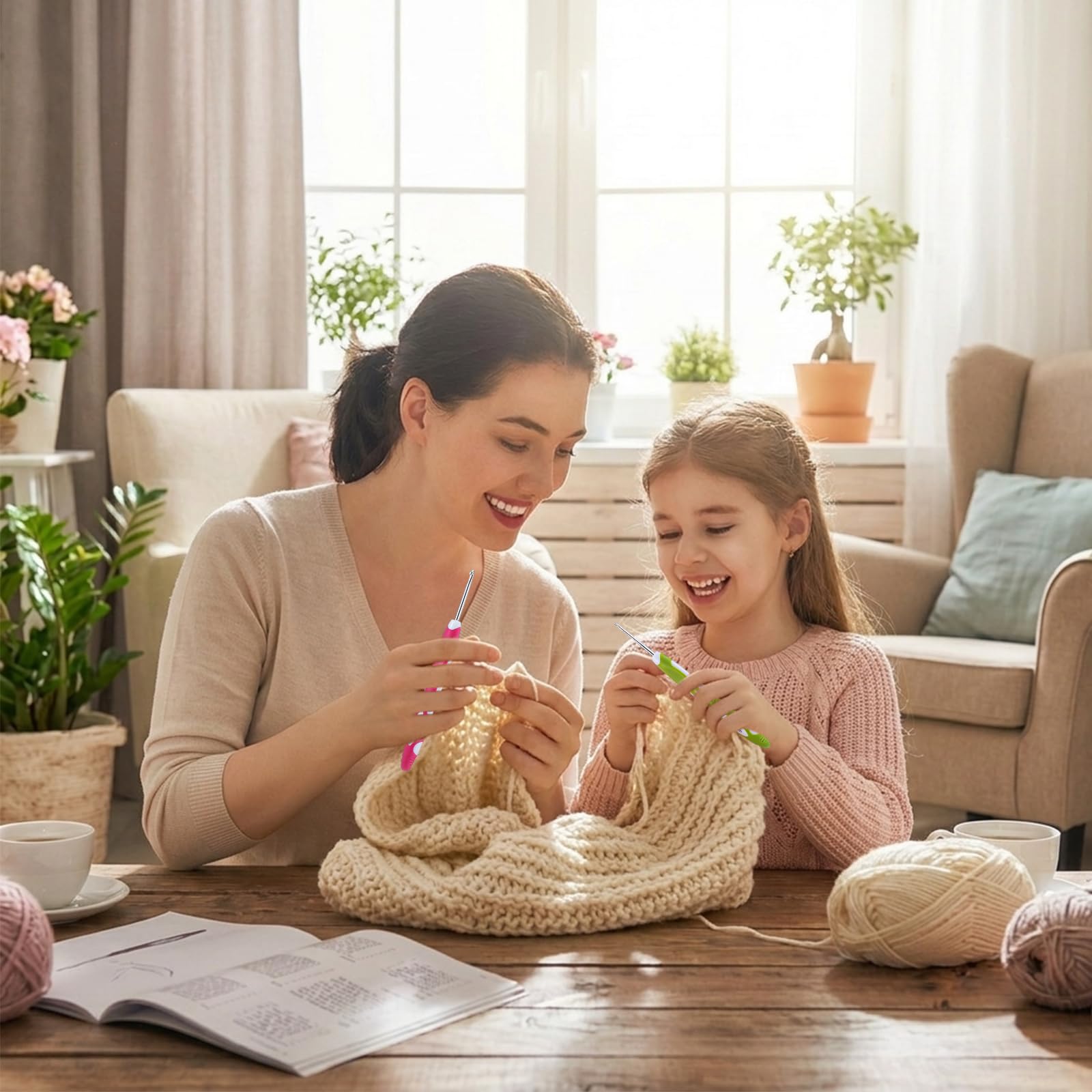 SULIKJHUI 9 Pcs Ergonomic Crochet Hooks with Handle, Crochet Hook Set Ergonomic Soft Grip for Arthritis Crochets Hooks, 2.0-6.0mm (B-J) Stainless Steel, 6.5 Inch for Beginners & Seniors - 4