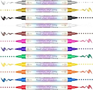Nail Arts Pen - 12 Color Waterproof Markers, Double Ended Drawing Pen, Precision Tip Nail Decoration Tool | Creative Manicure Design Kit, Salon Style Beauty Accessory For Traveling Business Trip