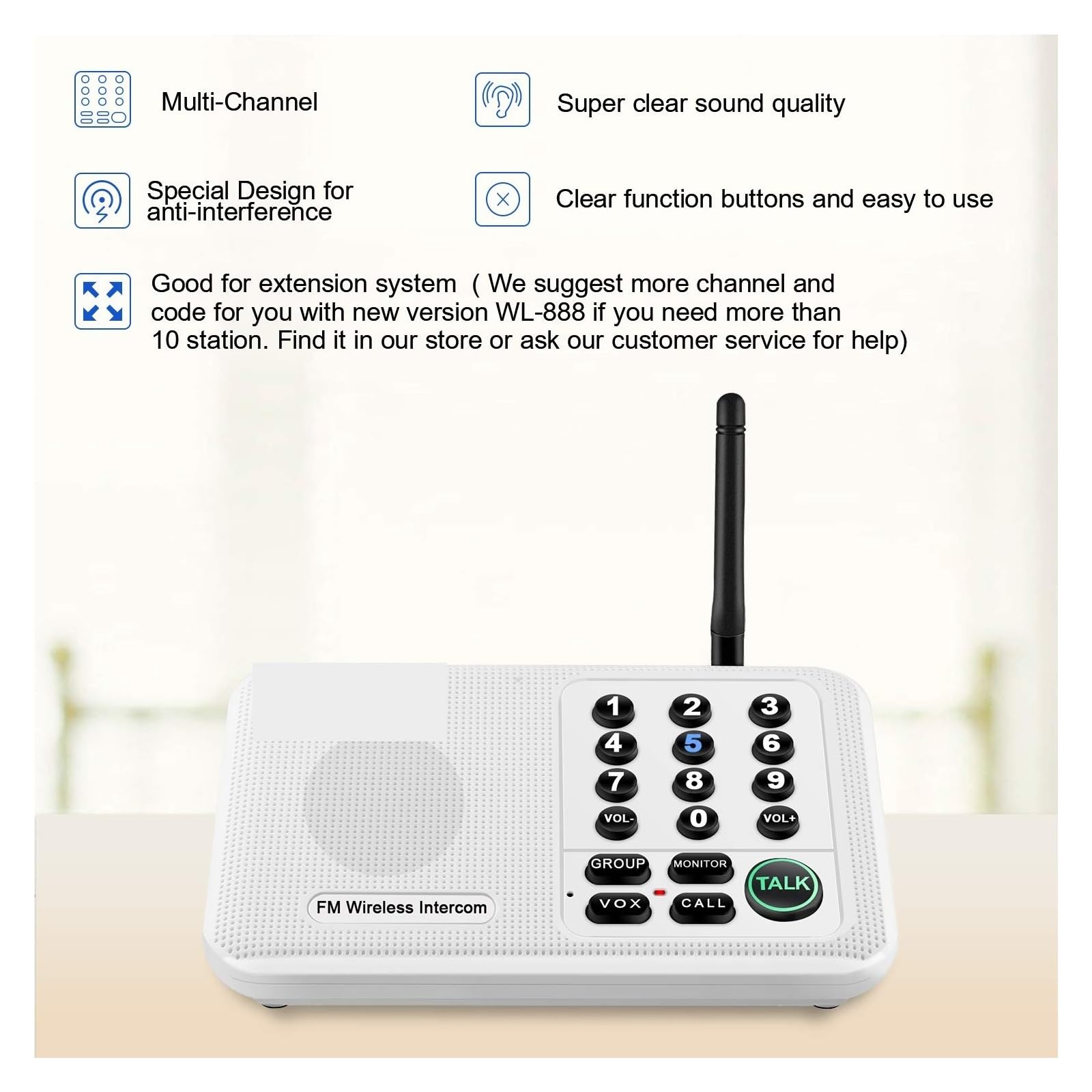 Citofoni wireless per la casa One Piece 5820Feet Range FM Wireless Home Intercom System for House Business Office Room To Room Communication Intercom System(WL666-2BK)