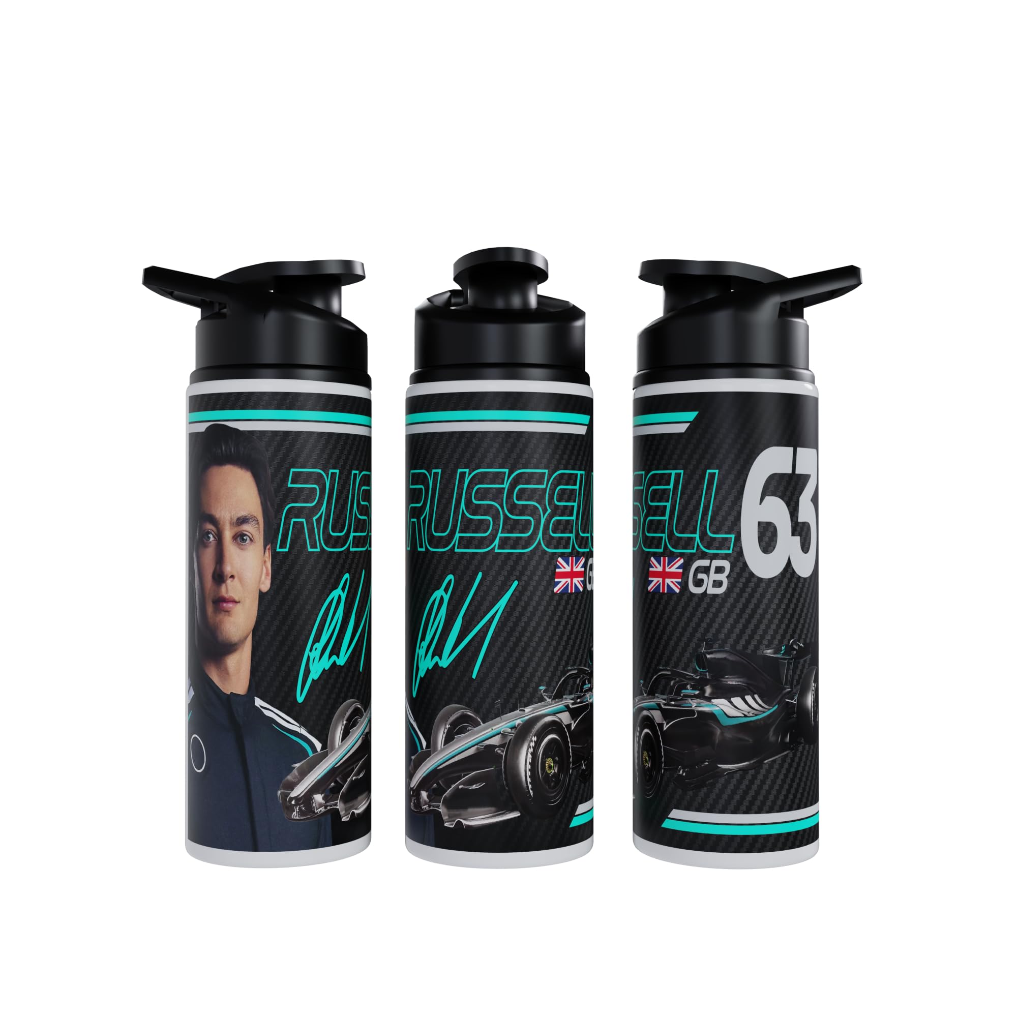 Partisan Russell Water Bottle F1 inspired Racing Fan Gift 750ml or 600ml Aluminium Sports Bottle with Flip Lid Carry Handle 2026 (Black, 600, Millilitres)