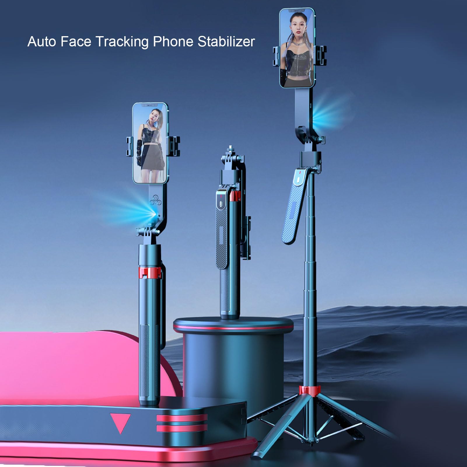 Bâton Selfie Gimbal Stabilizer, Auto Face Tracking Stabilizer Cell Phone Selfie Stick 540 Degree Flip Portable Phone Holder Mount with Remote Control for Selfie Streaming