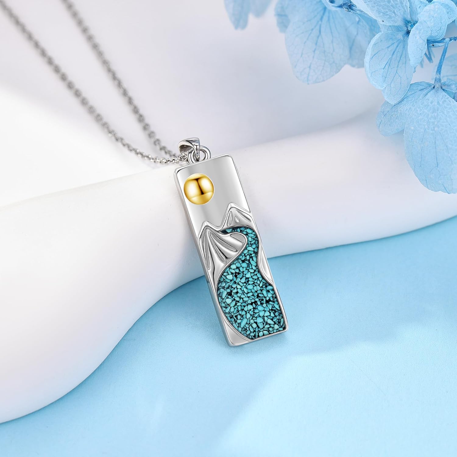 ONEFINITY Mountain Necklace 925 Sterling Silver Turquoise Pendant Necklace Mountain Nature Jewelry Gift for Women Skiers Hikers Campers Climbers Nature Lovers - Image 6