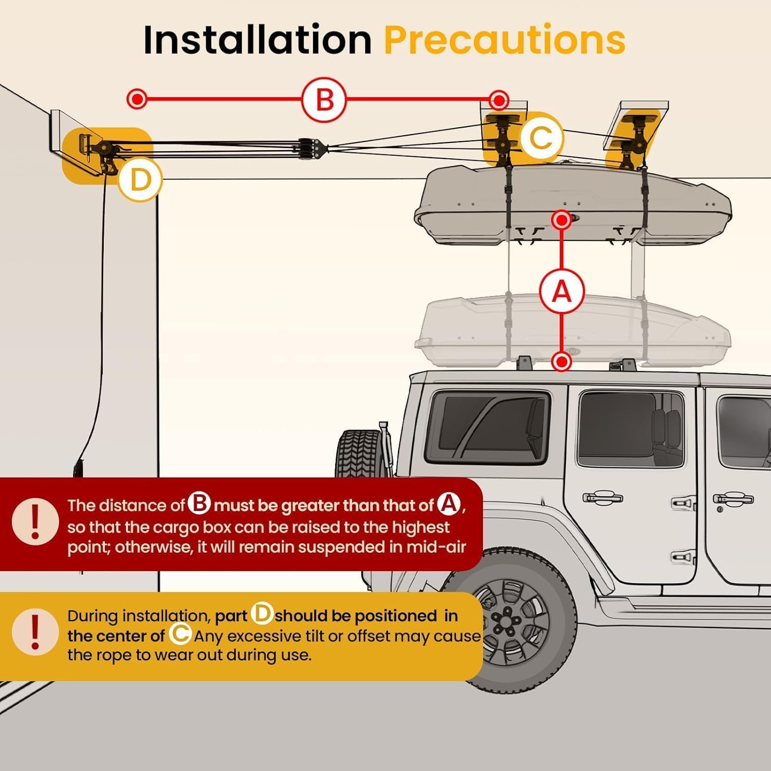 Cargo Box Ceiling Storage Hoist,180lbs Pulley System for Overhead Garage Ceiling Storage, Heavy Duty Pulley Lift System for Roof Cargo Box, Garage Hoist Fits 8-16ft