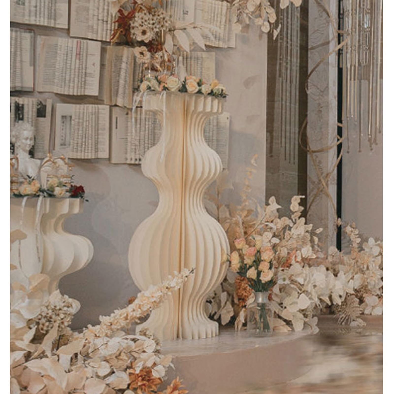 Soportes para tartas，Mesa de postres 3 soportes de pedestal cilíndricos for fiestas, soporte de pedestal for fiestas, columnas de papel plegables, soporte de flores cilíndrico con placas de acrílico(3