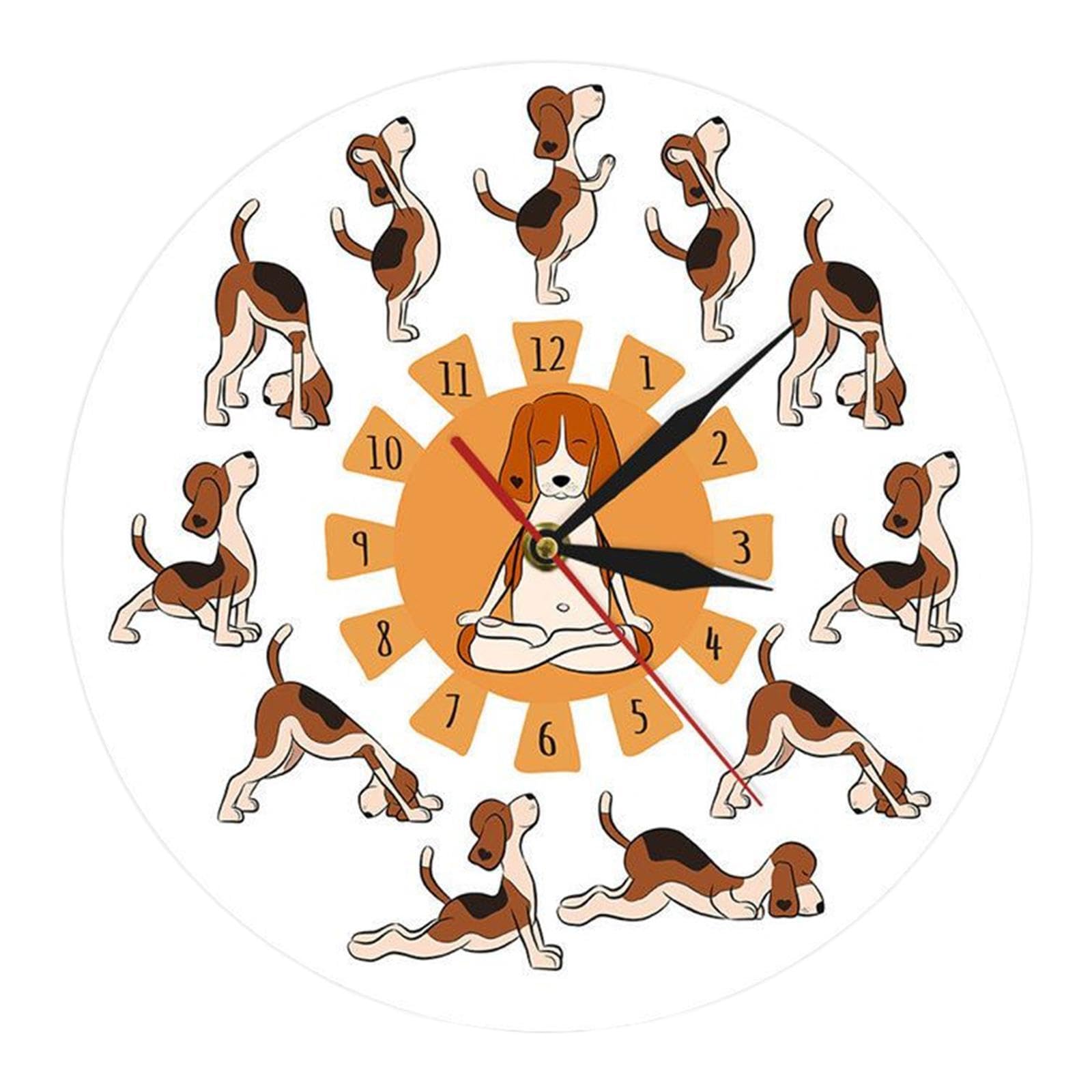 Reloj de pared de perro haciendo yoga ligero y seguro para evitar caídas en salas de estar