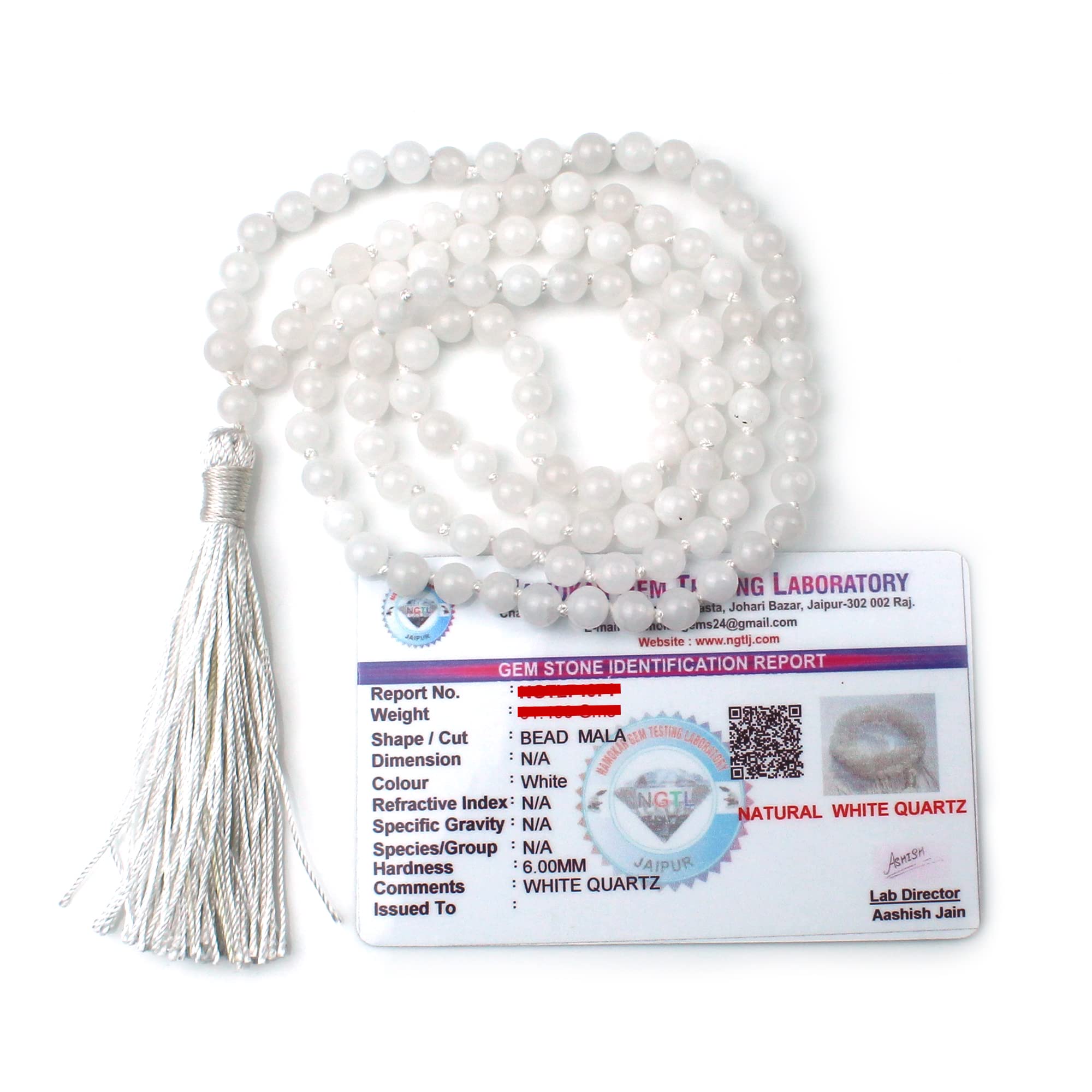 Remedywala Certified Natural Crystal White Agate mala Natural Crystal Stone 6 mm 108 Beads Jap Mala for Meditation, Pooja, Chanting, Wearing/White Agate mala 108 Beads Original