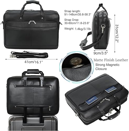 Miniatura 2 de Maletín de cuero para hombres de 17 pulgadas para computadora portátil Crossbody bandolera bandolera bolsa de hombro estuche de fijación para viajes