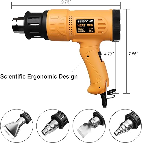 Miniatura 4 de Seekone Pistola de calor 1800W Pistola de aire caliente - Kit de control de temperatura variable con 2 ajustes de temperatura 4 boquillas 122°F -