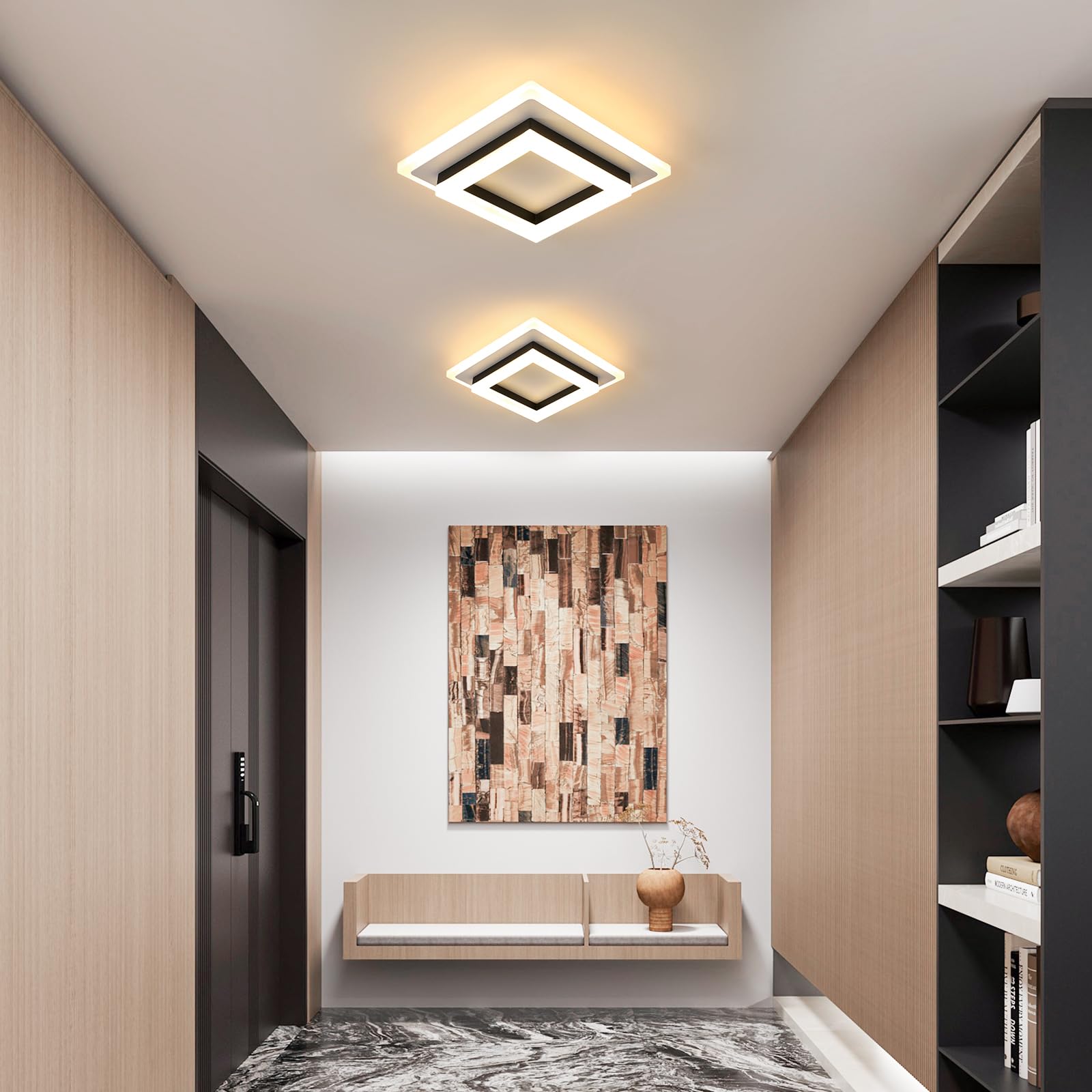 Plafon LED Techo, 24W 2700LM Moderna Cuadrada Plafón Luz Led, Lámpara de Techo Acrílico Negro para Salón Dormitorio Cocina Pasillo Oficina, Blanco Cálido 3000K, 20CM