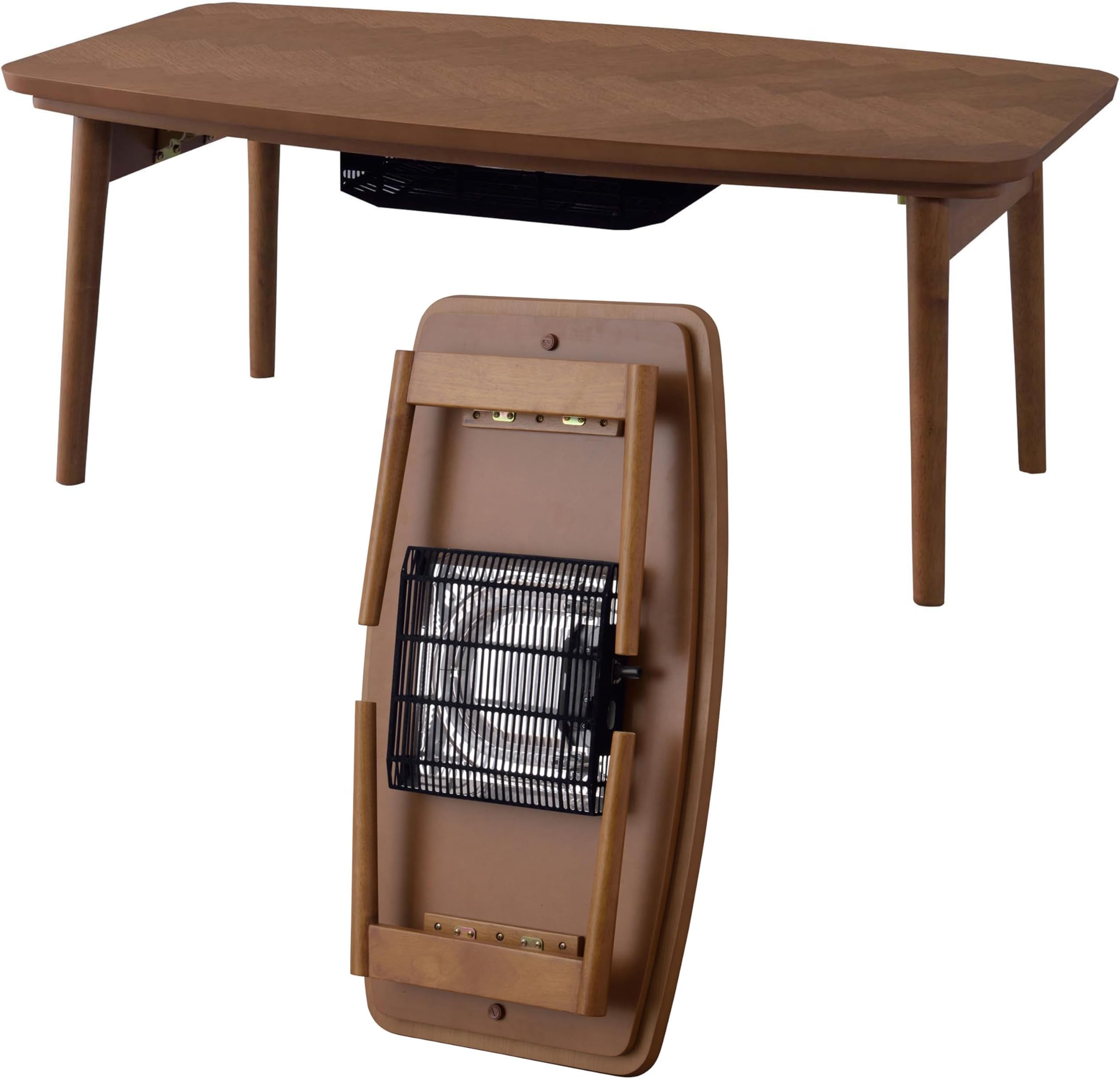 AZUMAYA Kotatsu Heater Folding Legs Table W36.0 x D20.0 x H14.5 Inches Natural Oak and Rubber Wood Material Home and Living Herringbone Pattern Table Top Wood Brown Color KT-111