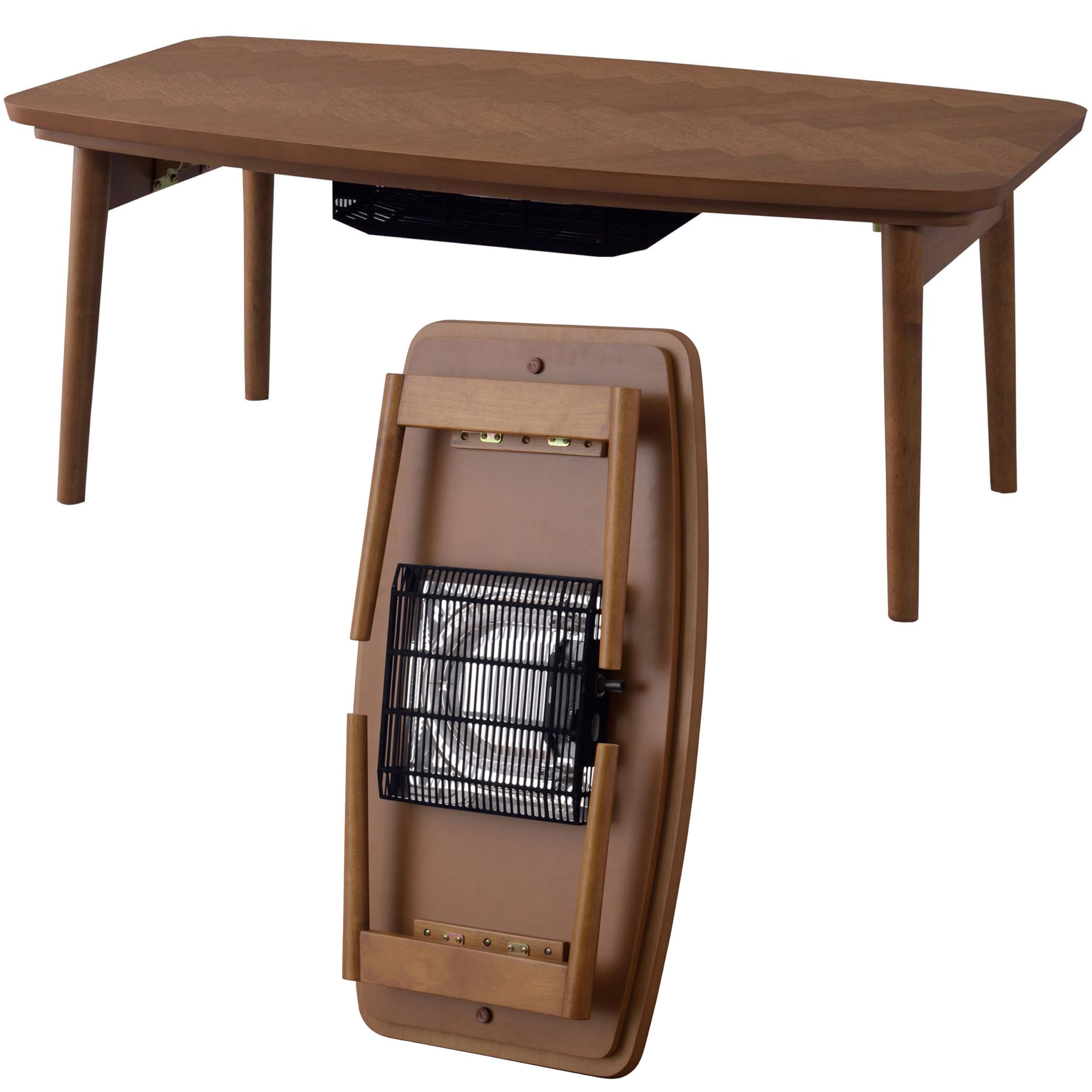 AZUMAYA Kotatsu Heater Folding Legs Table W36.0 x D20.0 x H14.5 Inches Natural Oak and Rubber Wood Material Home and Living Herringbone Pattern Table Top Wood Brown Color KT-111