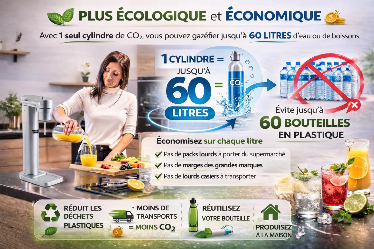 Machine à Gazéifier Mixte Fizz Club Fusion pour Eau et boissons en acero inoxidable
