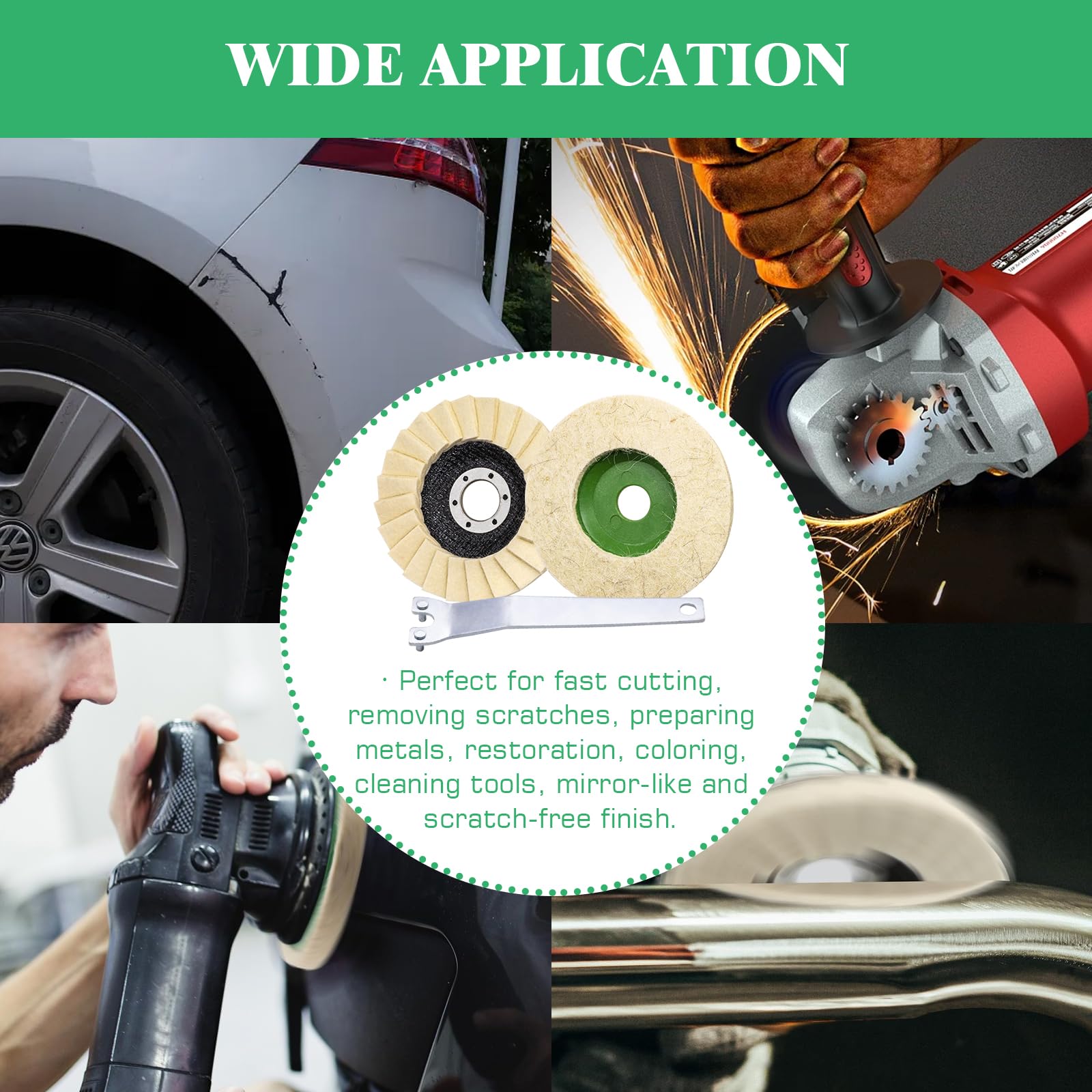 Wool Buffing Wheels - 11 Piece Set for Angle Grinder -6 Wool Buffing Wheels - 11 Piece Set for Angle Grinder -6