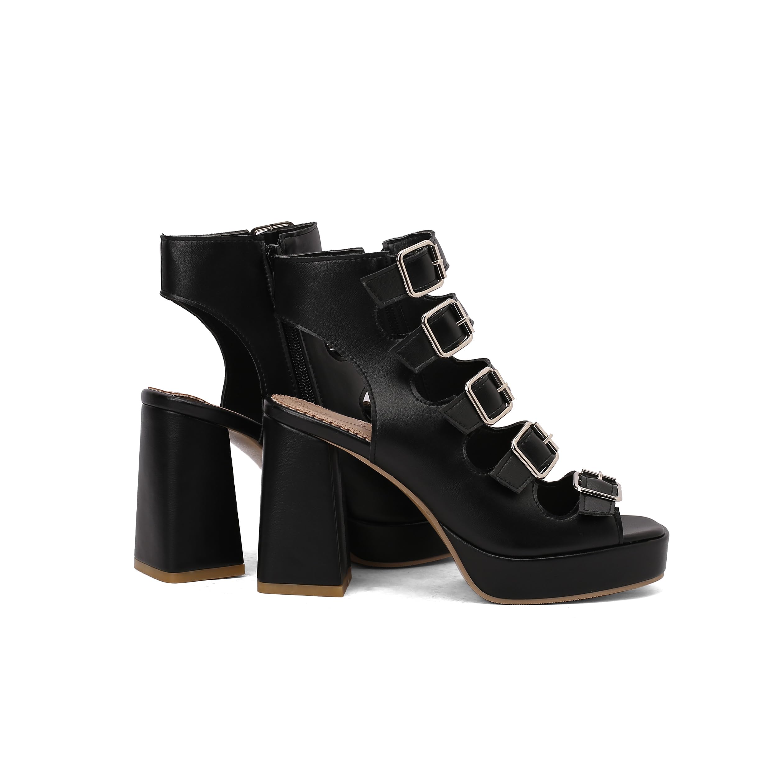 Sandali sintetici con chiusura lampo, da donna, con tacco alto, 10 cm, taglia grande, Z338-63S