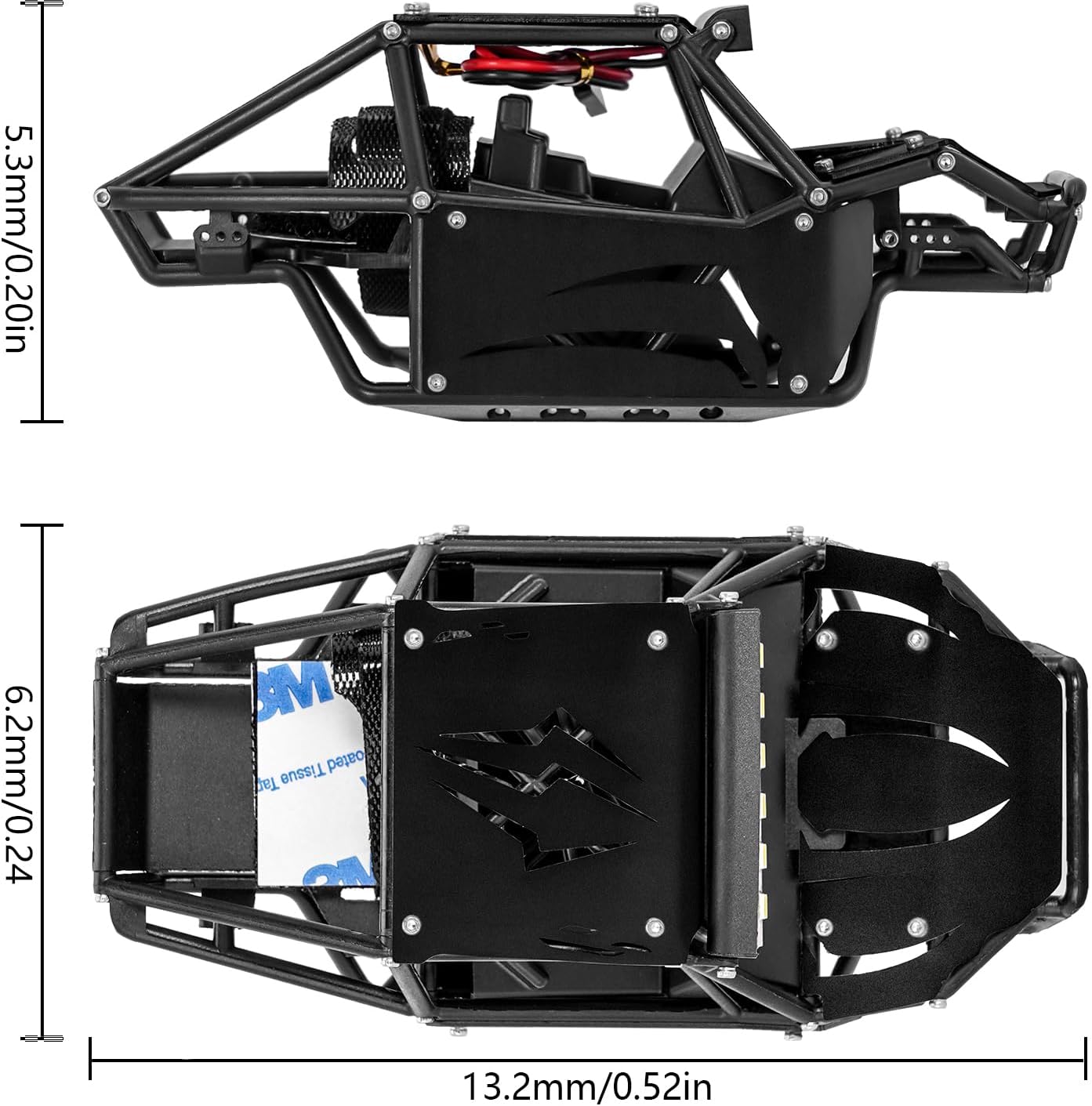 INJORA 45g Nylon Rock Buggy Body Shell with Aluminum Spider Panels for 1/24 RC Crawler Car Axial SCX24 C10 JLU Bronco Base Camp 4Runner Upgrade Parts（Black）