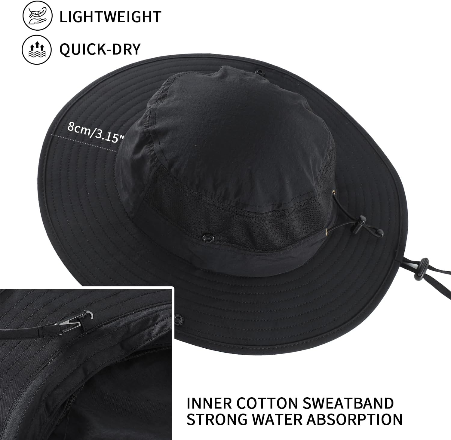 Home Prefer UPF50+ Mens Sun Hat Wide Brim Womens UV Protection Beach Bucket Hat for Fishing Hiking Snap Up Cowboy Hat - Image 3