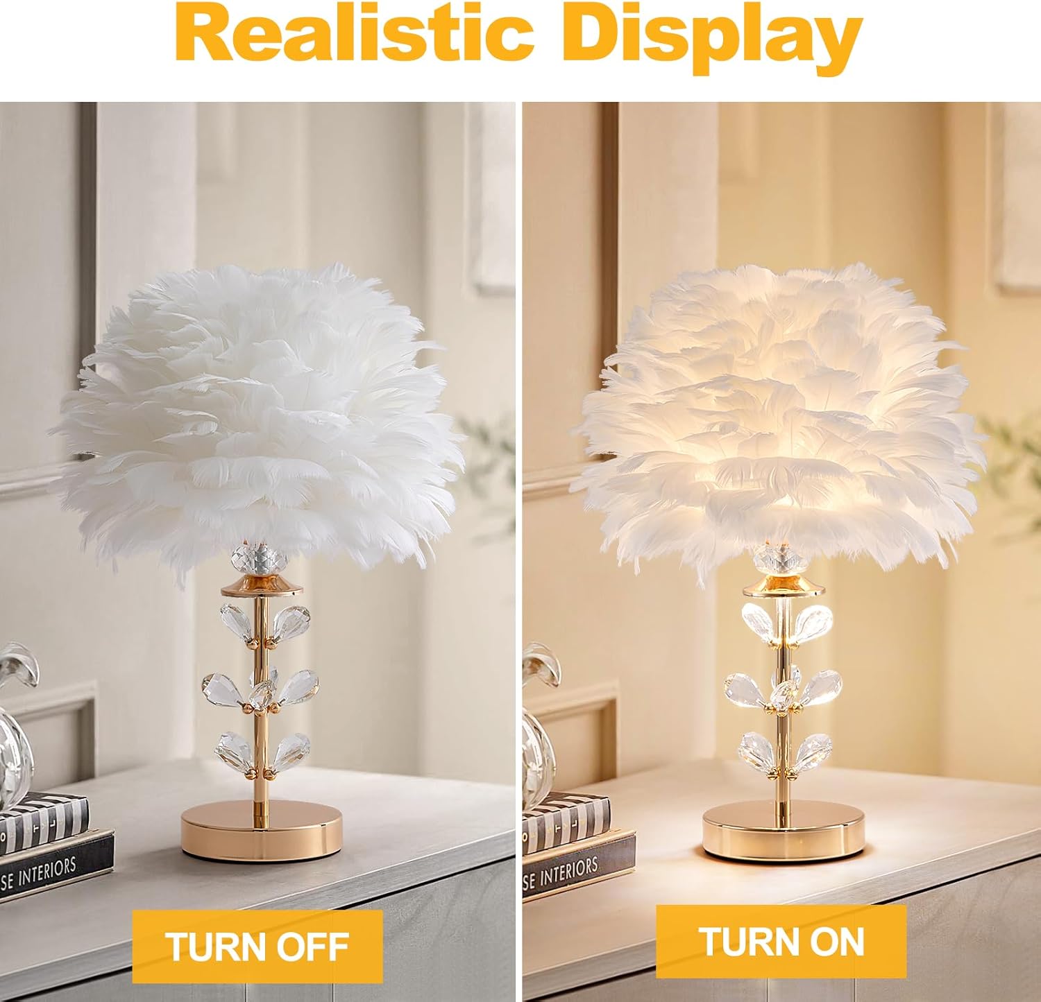 Chic White Feather Lamp 15.8'' Creative Fluffy Table Lamp Cute Kids Bedside Lamp Modern Feather Desk Lamp for Teen Girls Bedroom Living/Study Room Entry Wedding Birthday Valentines Gift