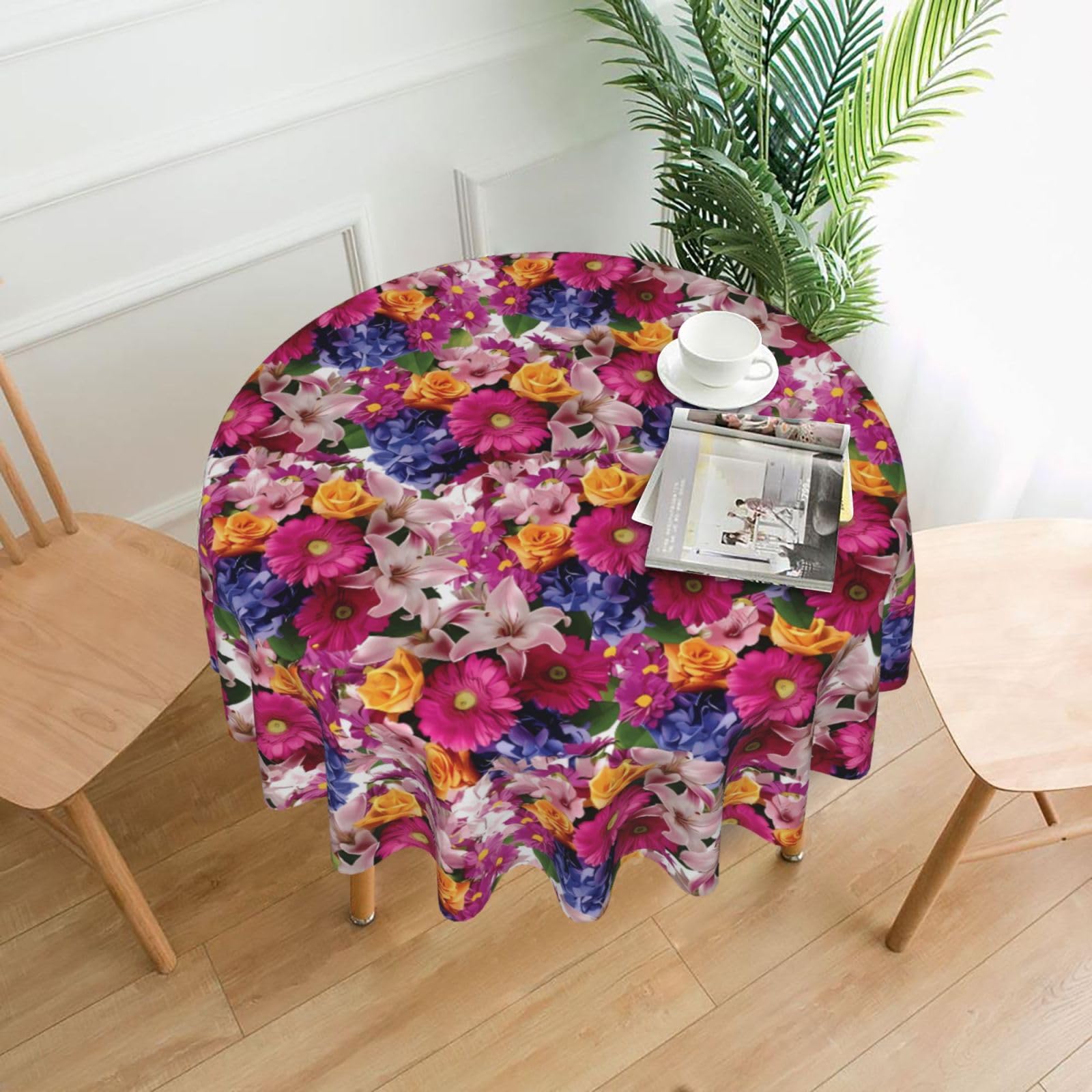 YYHWHJDE Blooming Flowers Prints Round Decorative Tablecloth 60in - High-Grade Polyester Throw for Elegant Dining & Festive Gatherings