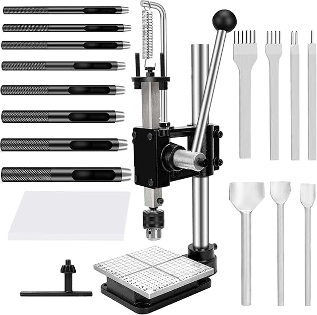Upgraded Leather Hand Press Machine: Hole Puncher, Cutter, and Rivet Installer with 16-Piece Tool Set