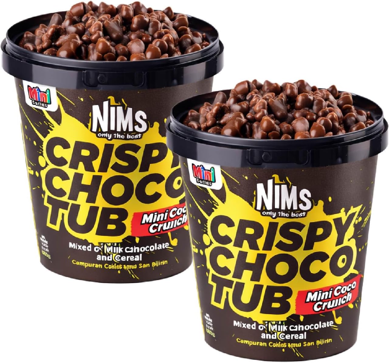 NIMS only the best CRISPY CHOCO TUB, Mini Coco Crunchy, Chocolate Cereal, Milk Chocolate, Coarse Texture, Thick, Melting Snack, ASMR Halal Certified, Container, Overseas Sweets (MINI Coco Crunch, Set of 2, 4.9 oz (140 g)
