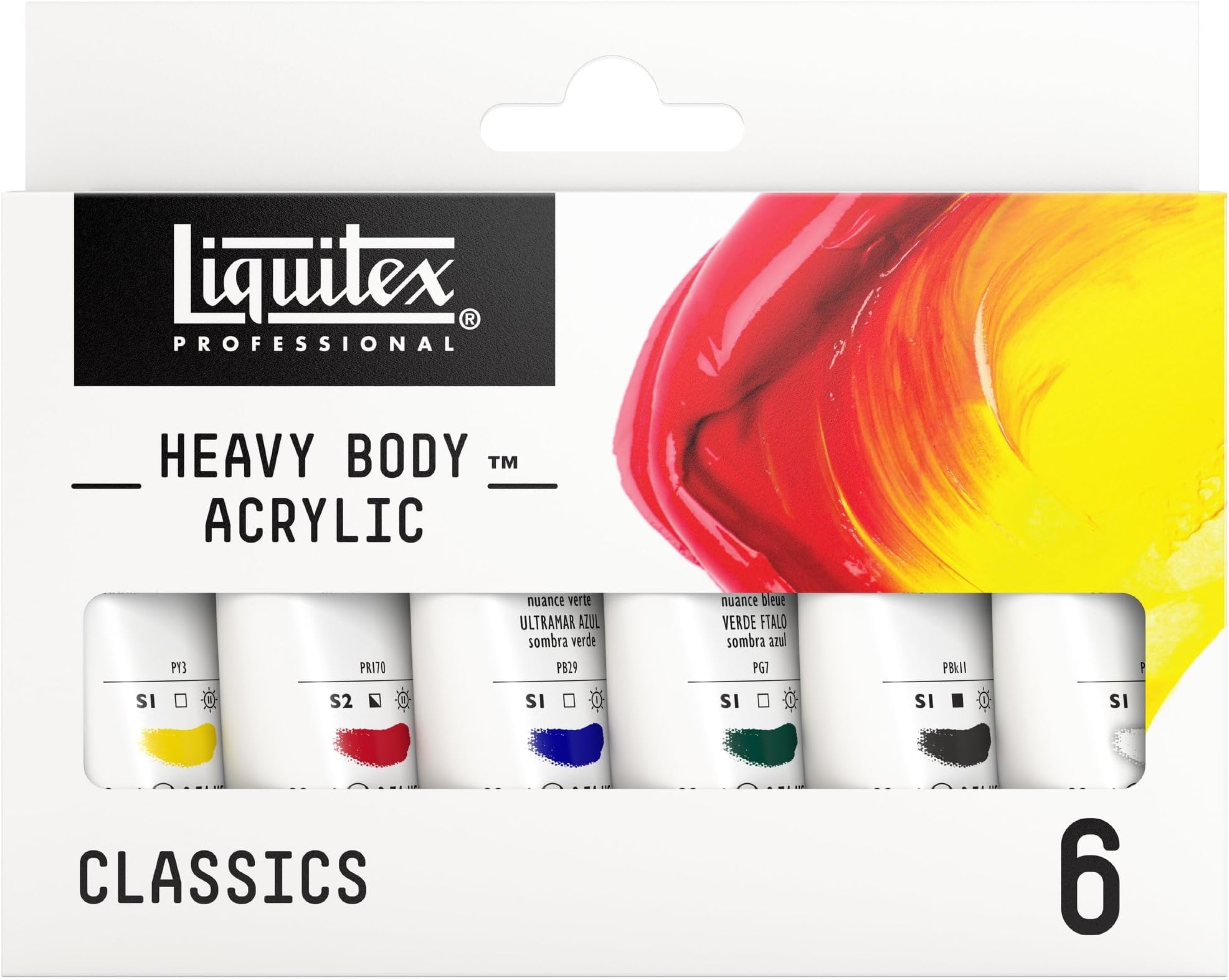Professional Acrylic Heavy Body Set of 6 x 22 ml Classic Colours