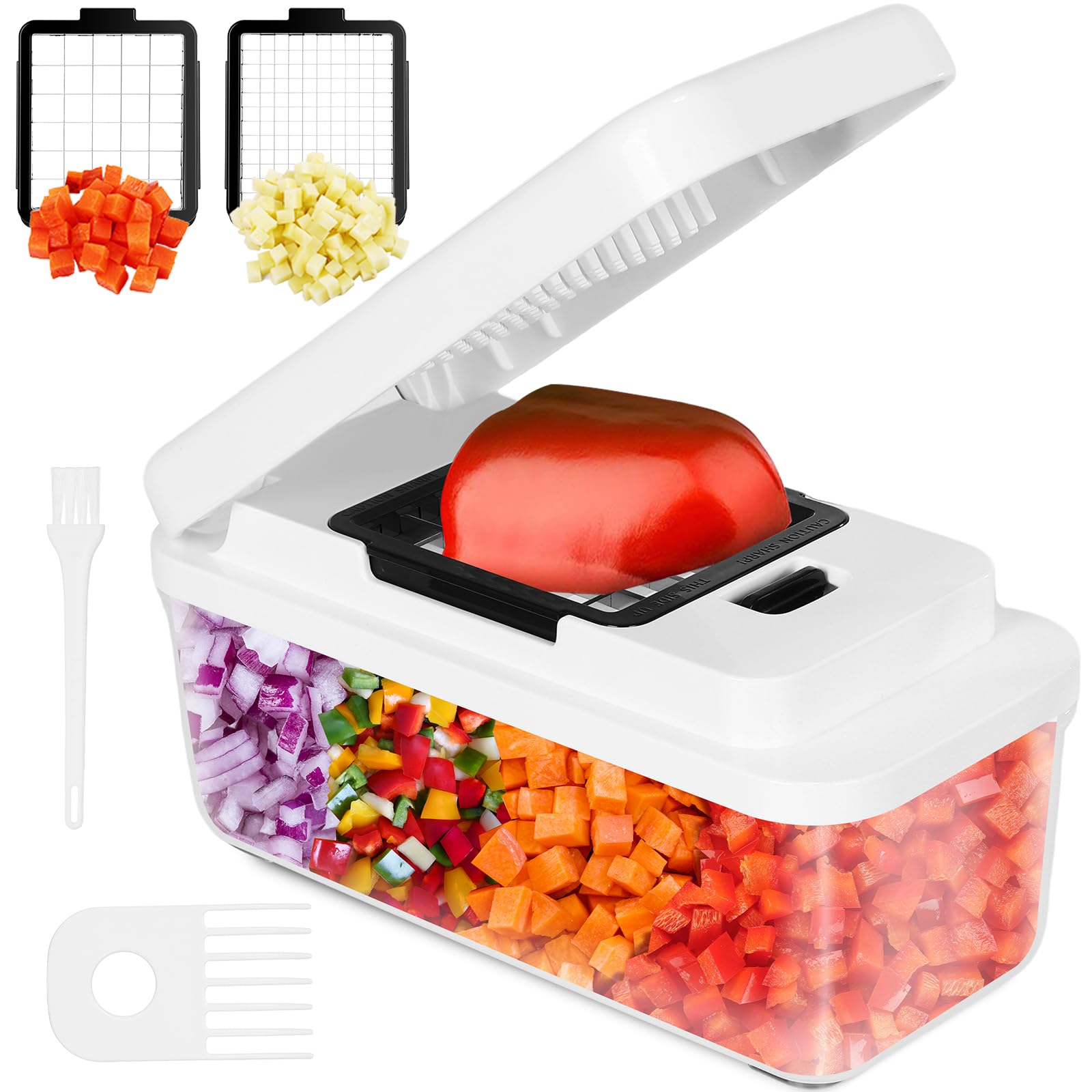 Kitchen Mandoline Food Chopper - Vegetable Cutter - Food Onion Salad Veg Chopper with Container - French Fry Potato Chipper - Food Chopper for Cutting Vegetables and Fruit (4 in 1 Compact)