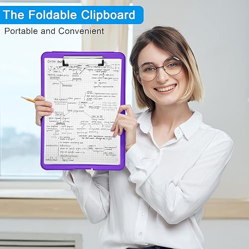 Miniatura 6 de Portapapeles de 6 piezas con almacenamiento, 9.5 x 13.5 pulgadas, portapapeles de almacenamiento de plástico resistente, tablero de clip plegable de