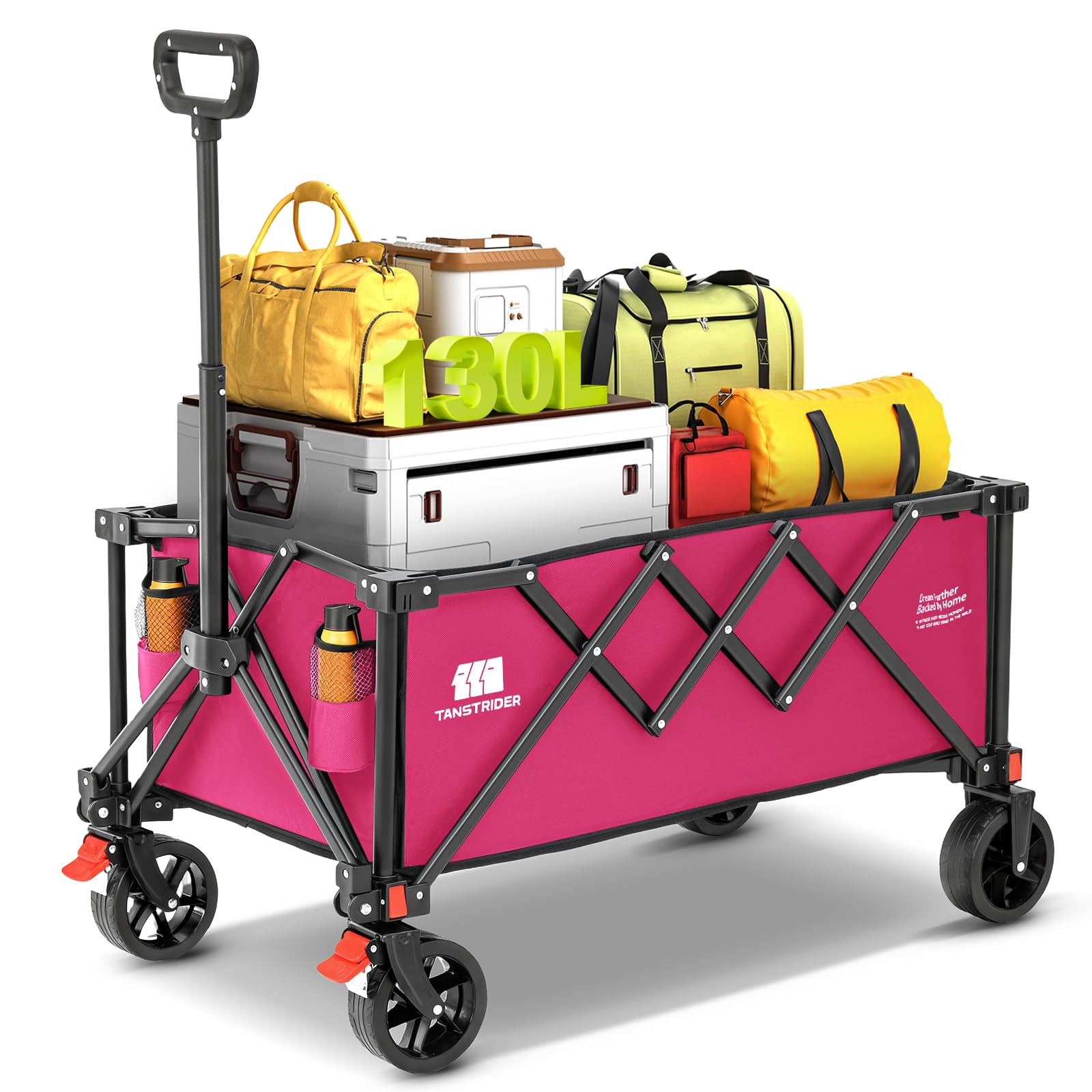 Collapsible Wagon with Wheels,Wagons Carts Foldable Wagon Cart with Flexible Handle, Lightweight Portable Folding Utility Grocery Shopping Cart for Grocery Sports Garden Camping(Pink)-image-19