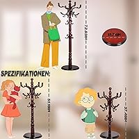 Vista 6 de Perchero de Madera de 73 Pulgadas, Perchero Independiente con Base Redonda Estable, Soporte de Perchero Tipo Árbol de Altura Ajustable para Hogar
