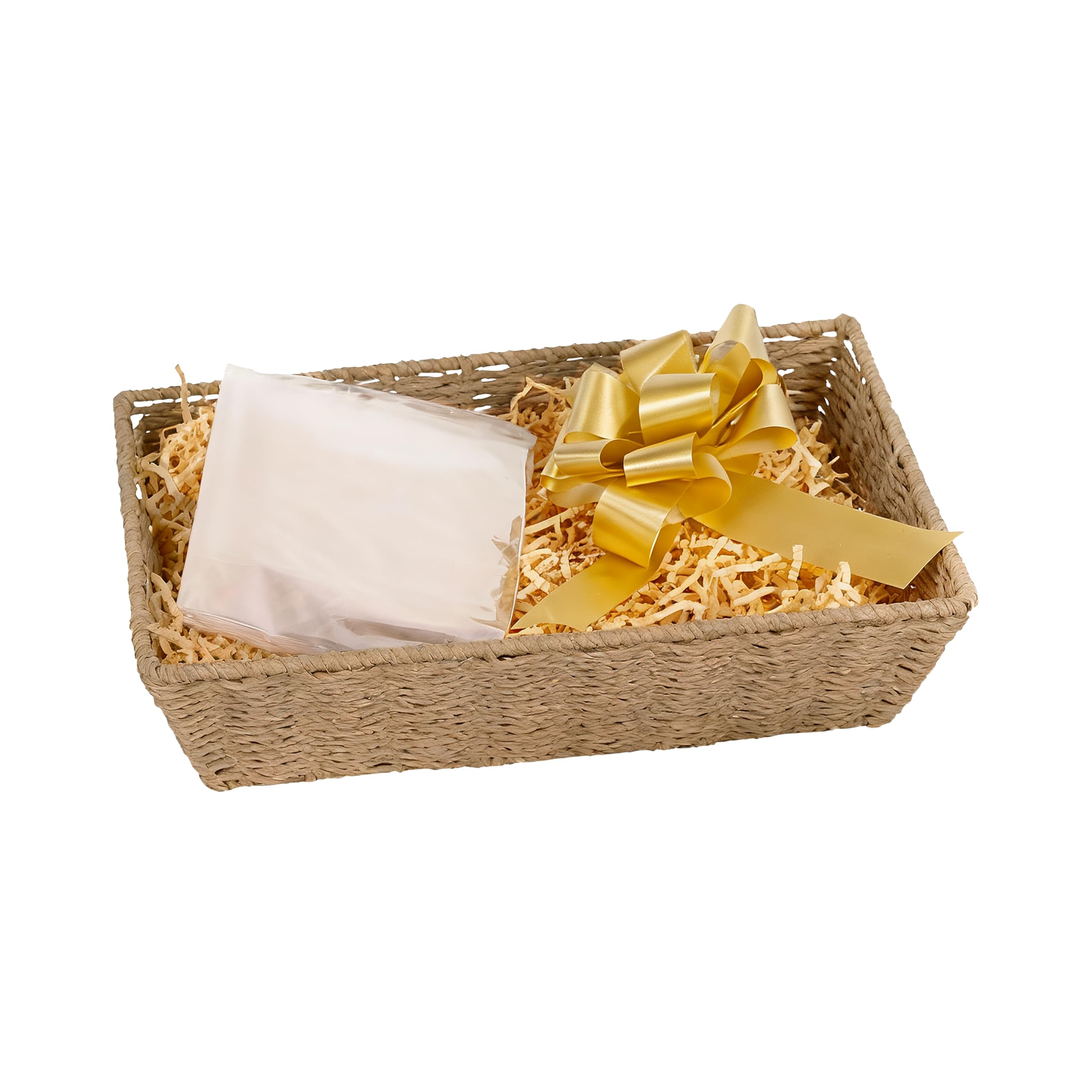 Wickerfield Gift Hamper Basket Kit with Shredded Paper, Make Your Own Gift Hamper, Paper Rope Storage Organiser, Woven Wicker Basket (Beige Basket, Beige Filling)