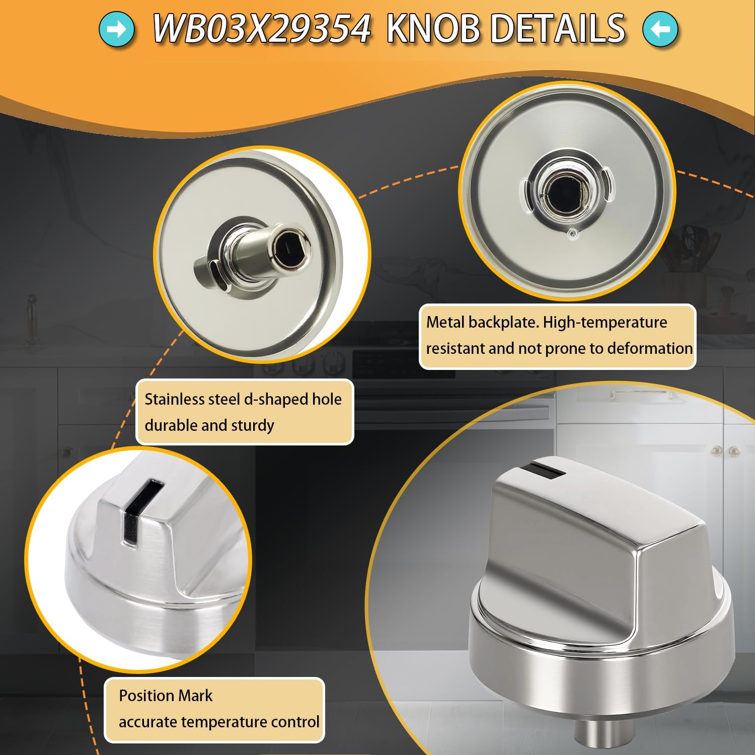 Upgraded WB03X29354 Gas Range Compatible with GE Profile Stove Knobs, Replacement for Part Number WB03X29354 AP6327766 4585908, Replaces PS12296156 EAP12296156, Fits Models PGP9030SL1SS PGP7030SL1SS