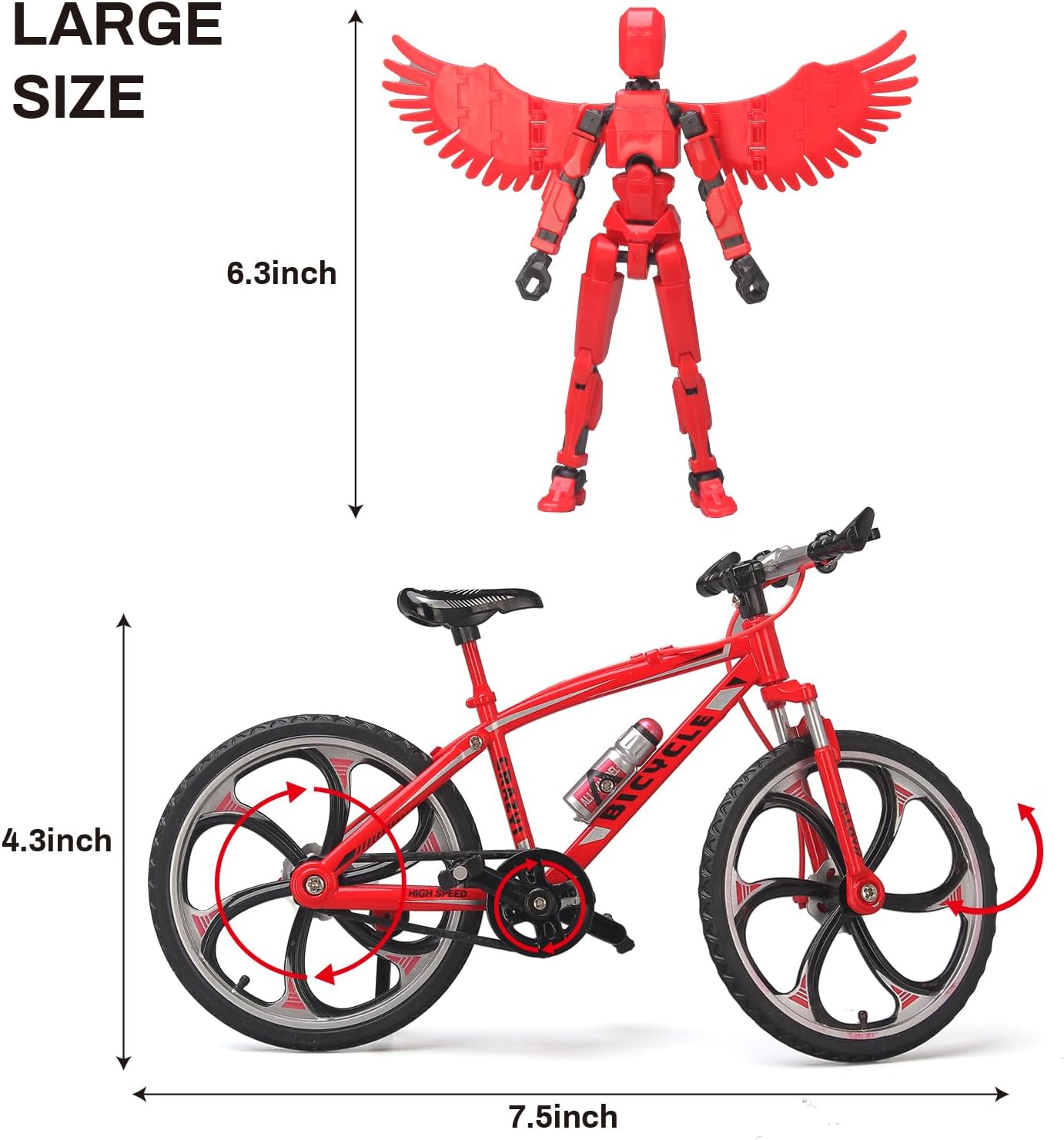 (Assembly Completed) T13 Action Figures, 6.3 Inch Big Dummy 13 Mountain Die-cast Mini Bike Model with Multi-Jointed Movable Lucky 13 Robot Toys Set(Red)