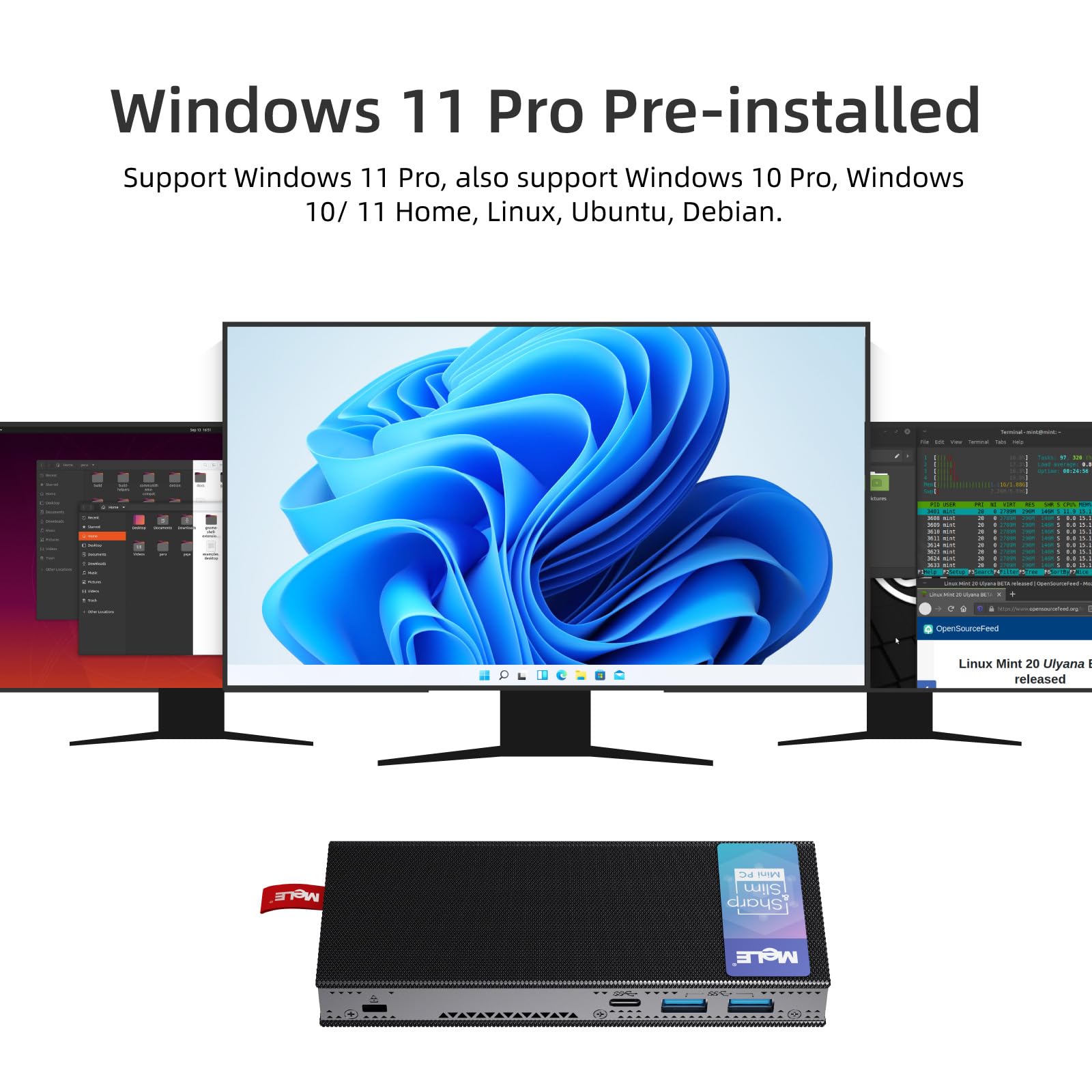 MeLE PCG02 Pro Fanloze PC-Stick, N100 8GB 256GB,with Windows 11 Pro 4K HDMI | N100 tot 3.4GHz, 8GB RAM, 256GB opslag with Windows 11 Pro, LPDDR4 4266MHz, dubbele HDMI, USB-C PD3.0, BT5.1, VESA-bevesti...