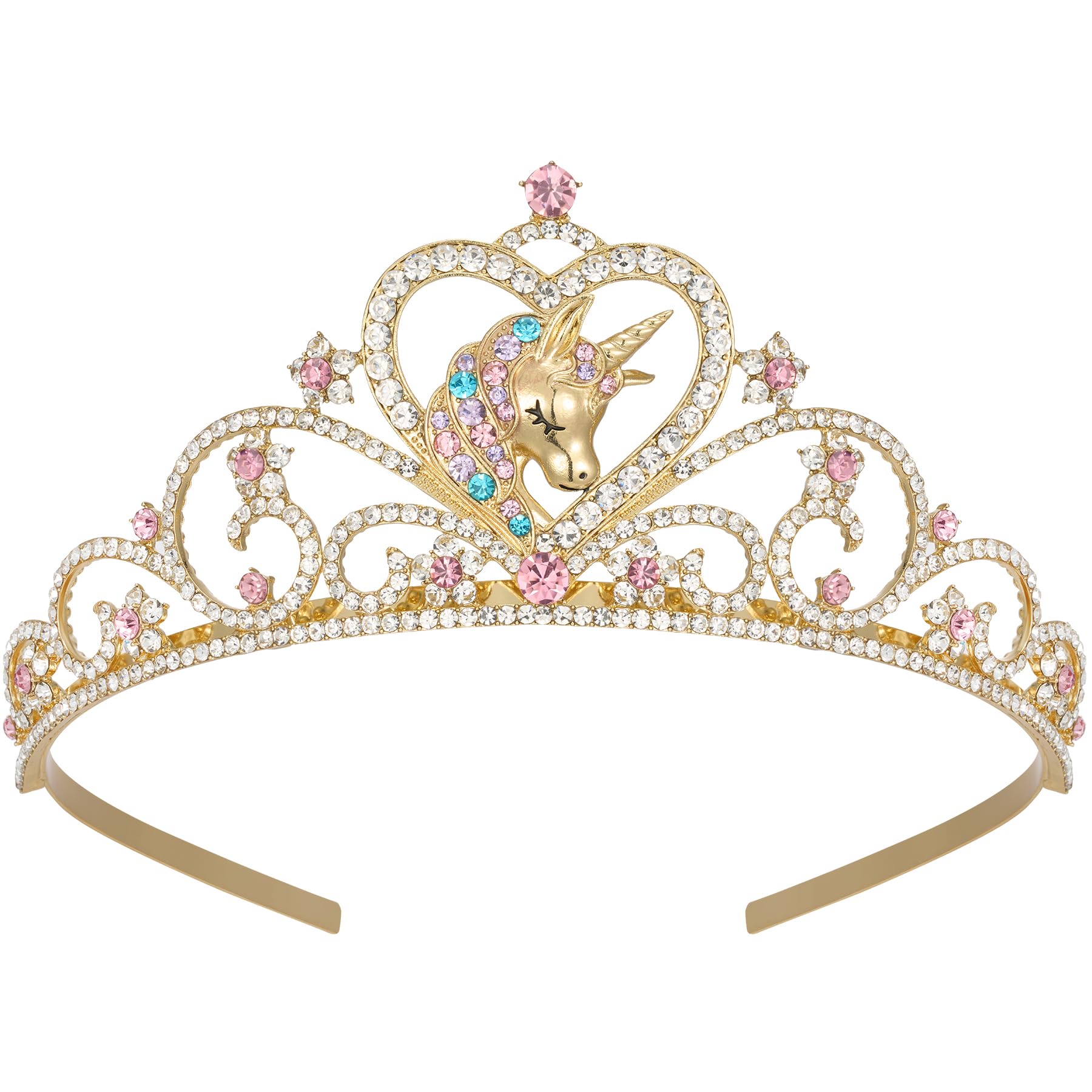 SWEETV Unicorn Princess Tiaras for Girls, Crystal Kids Crown Headband, Birthday Party Hats, Halloween Costume Hair Accessories