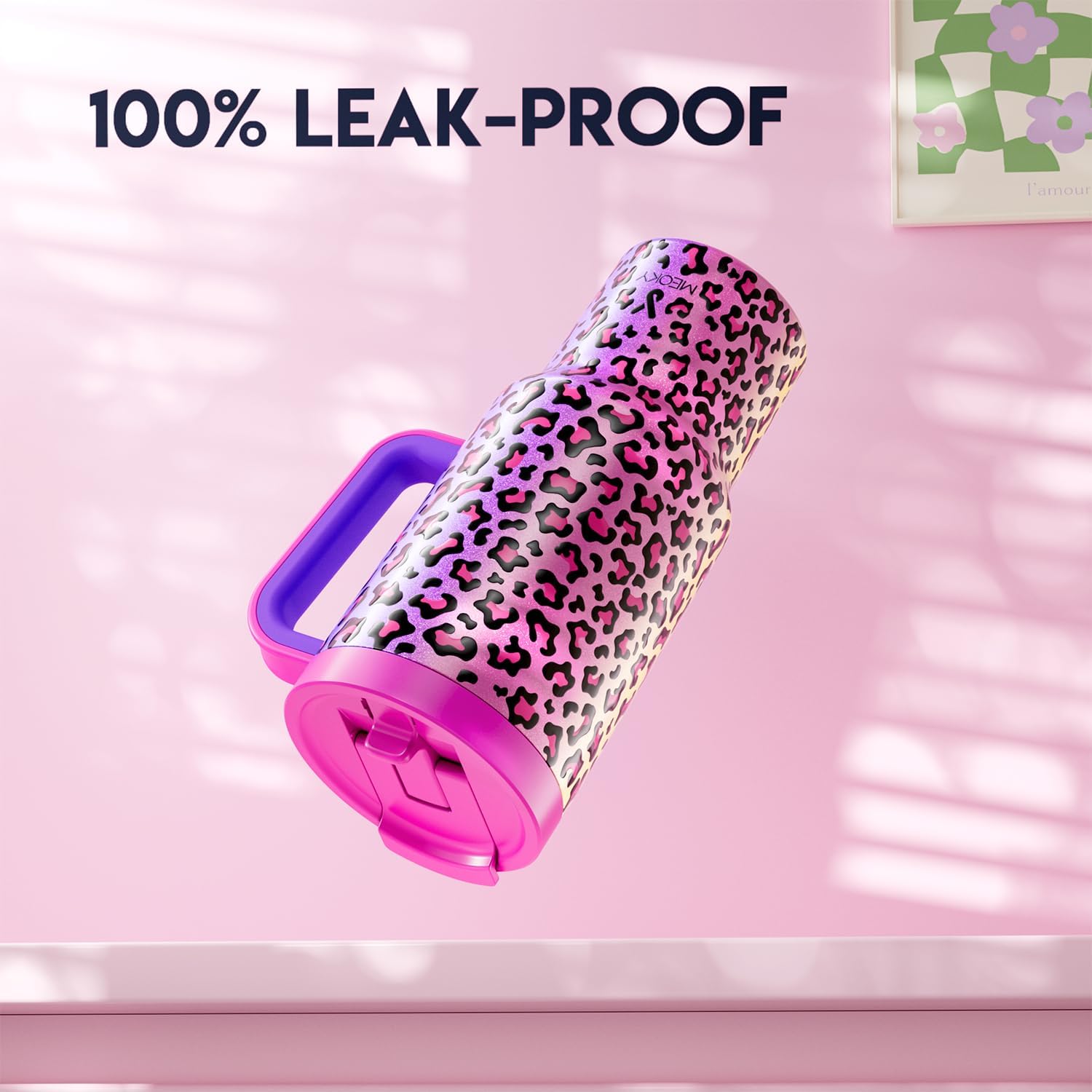 Meoky 32 oz Tumbler with Handle and Flip Straw, 100% Leakproof Tumbler with Lid and Straw, Stainless Steel Insulated Cup, Cupholder Friendly, Keeps Cold for 24 Hours (Celebration) - Image 3