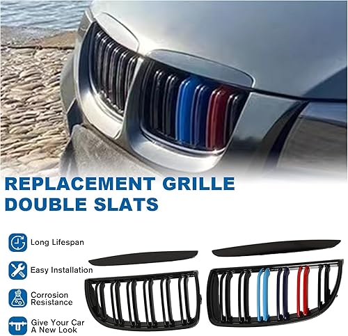 Miniatura 88 de Rejilla frontal negra brillante compatible con BMW Serie 3 G20 2019 2020 2021 2022 316i 318i 320i 328i 330i 330i 335i 340i Doble lamas negro