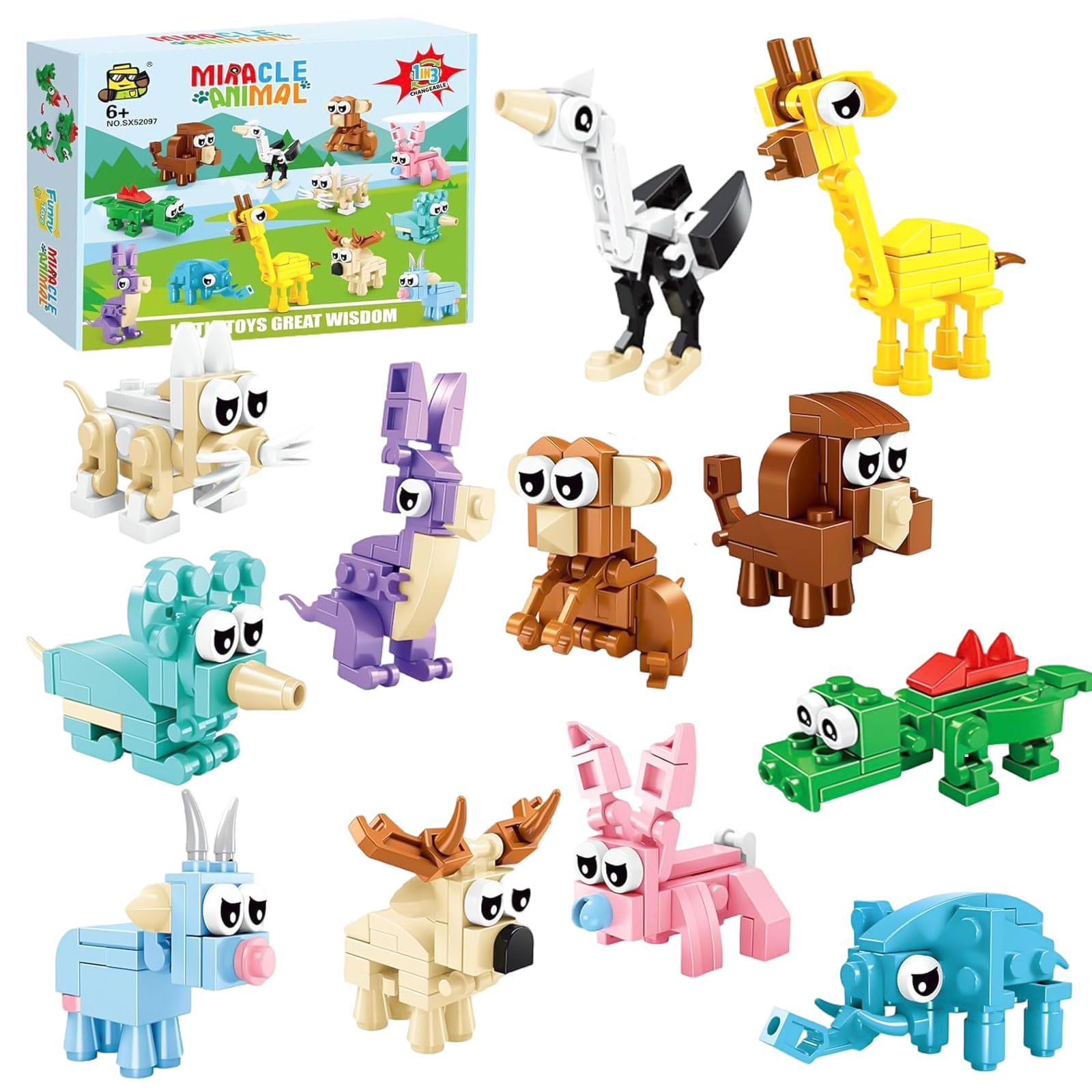 Xsybegdlk 12 Mini Animals Building Blocks Toy, Party Favours for Kids, 3 in 1, 12 Different Animals, Applicable to 4-12 Years Children's Party Favors, Classroom Prize Favors Goodie Bags Stuffers
