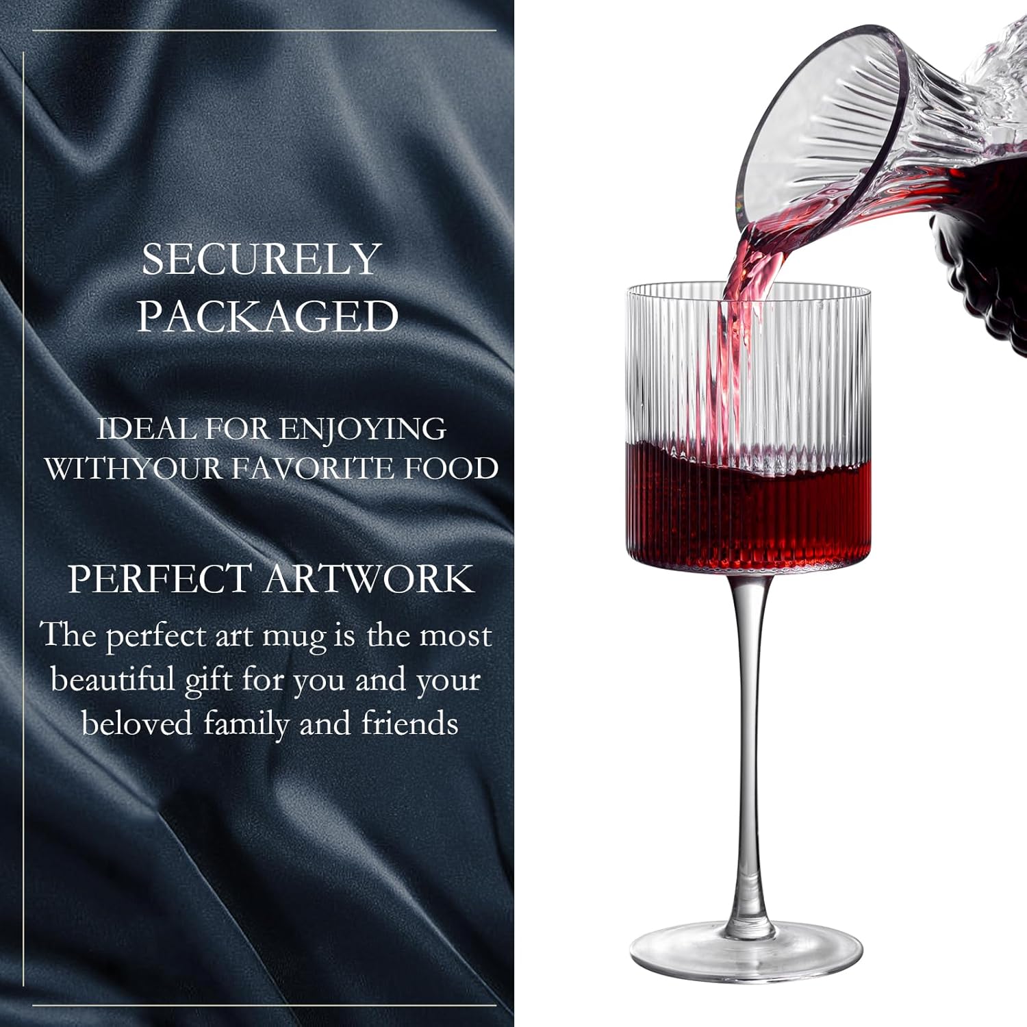 INSETLAN Square Wine Glasses Set of 4, Elegant Ribbed Design Wine Glasses 12.5oz, Long Stem Unique Modern Shape - Hand Blown Premium Wine Glass, For Red & White Wine Home Bar Party - Image 9