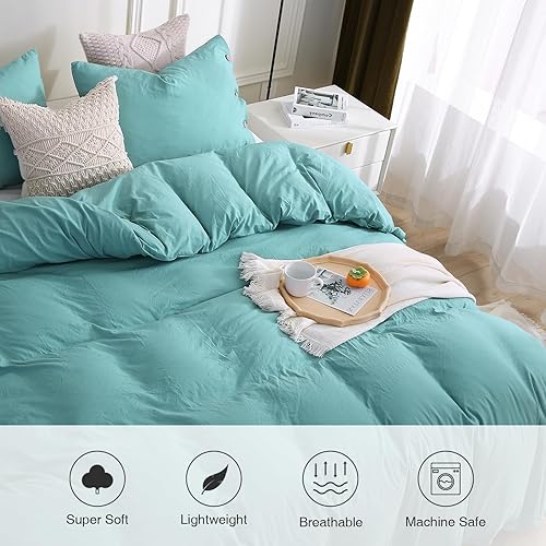 Miniatura 4 de APSMILE Juego de funda de edredón color turquesa polvoriento, tamaño King, 3 piezas con 1 funda de edredón de 106 x 90 pulgadas y 2 fundas de