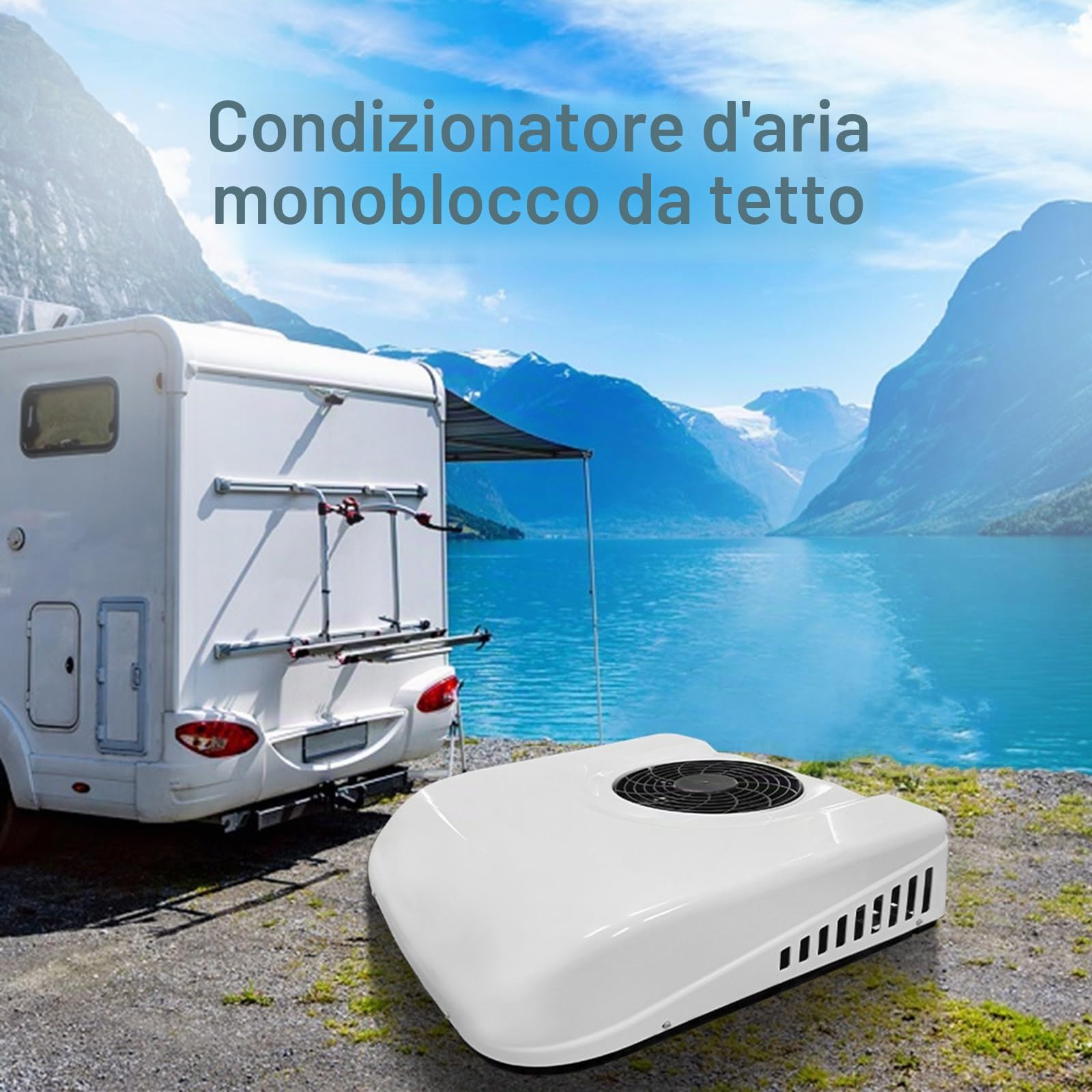 Condizionatore d'Aria da Tetto per Camper 2 in 1, Condizionatore d'Aria per Camion Elettrico Universale 12V con Raffreddamento e Riscaldamento, 8 Ore di Funzionamento, Basso Rumore