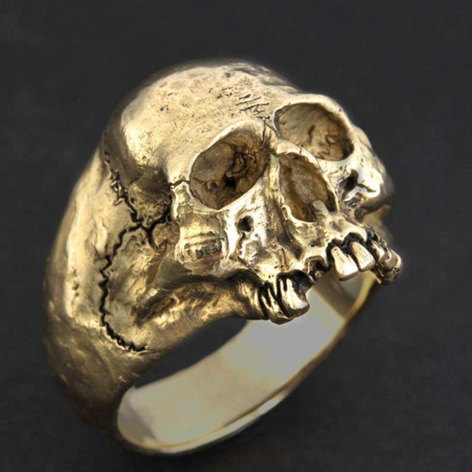 CXWK CXWK Anillo Punk Vintage para Hombre, Anillo gótico Punk Dorado con Calavera de Terror, joyería de Motociclista de Rock para Hombre Genial, Regalo, tamaño 6-14