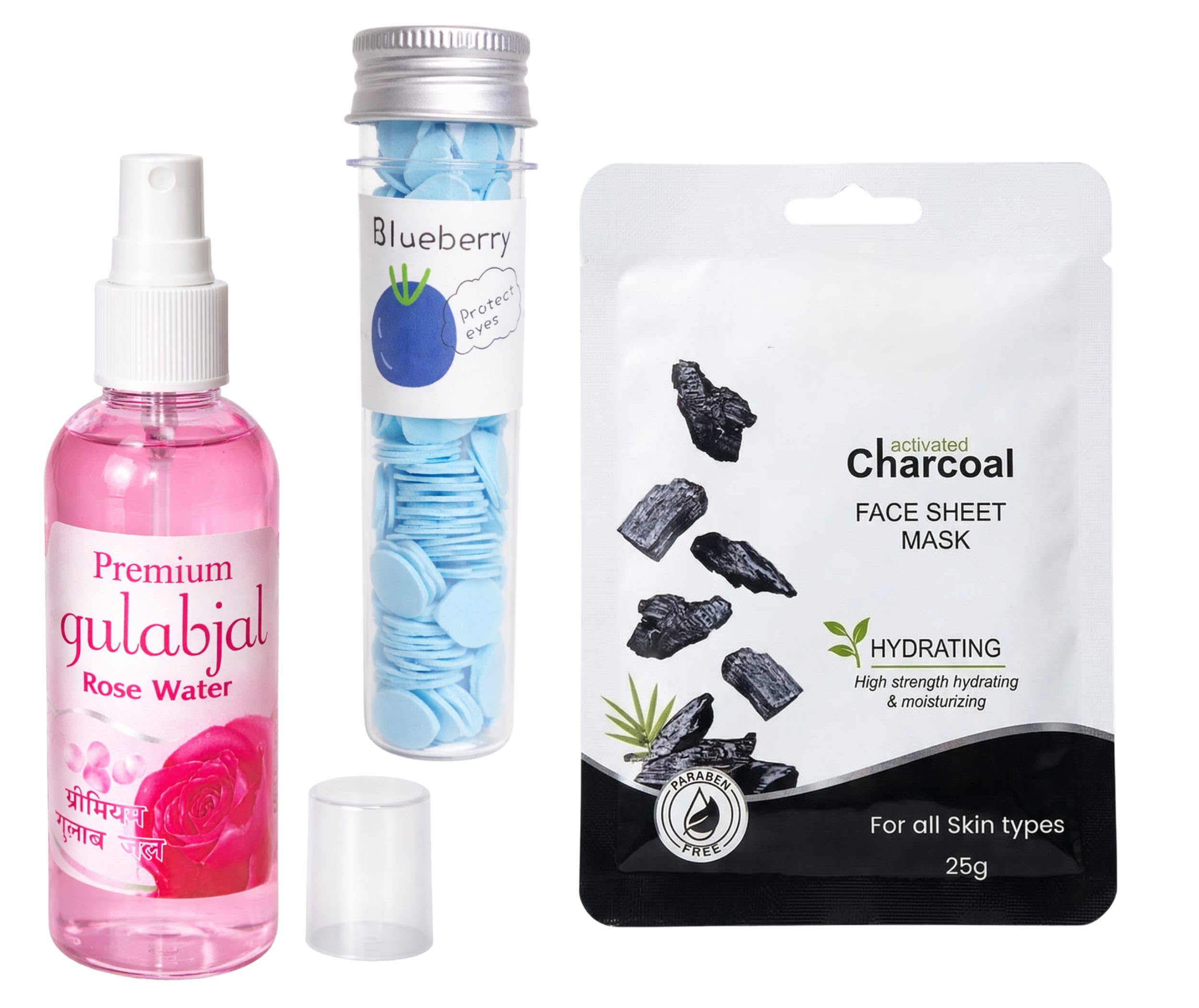 Travel-Friendly Hygiene & Skincare Kit – Premium Rose Water (Gulabjal) Mist, Detoxifying Activated Charcoal Sheet Mask & Blueberry Fragrance Paper Soap Strips | Hydrating & Refreshing Combo for On-the-Go-image-11